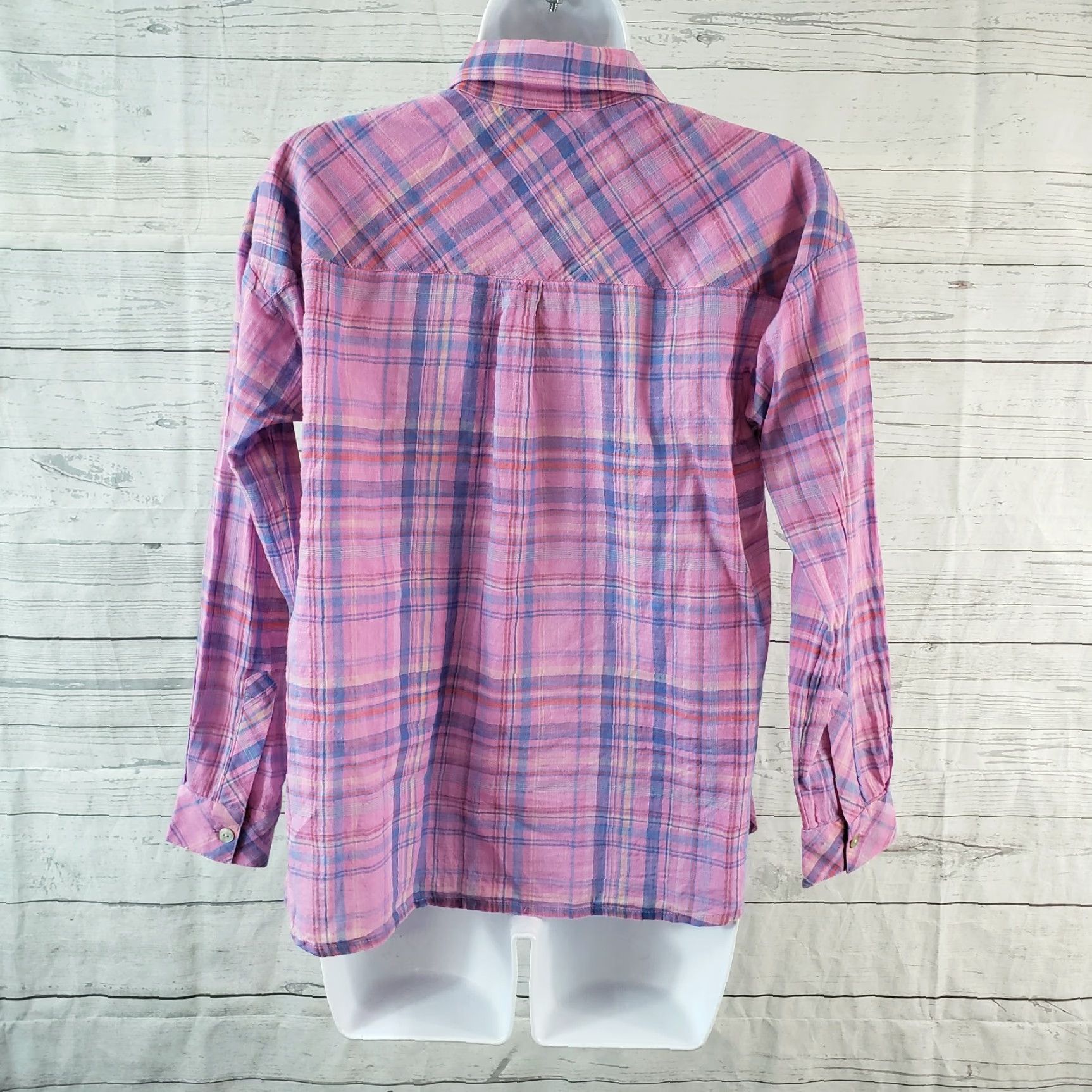 J. Jill J. Jill Womens Button-Up Shirt XS/PX Pink Blue Plaid Cotton Long Sleeve Shirt Womens XS PXS Pink Plaid Cotton Long Sleeve Size XS / US 0-2 / IT 36-38 - 4 Thumbnail