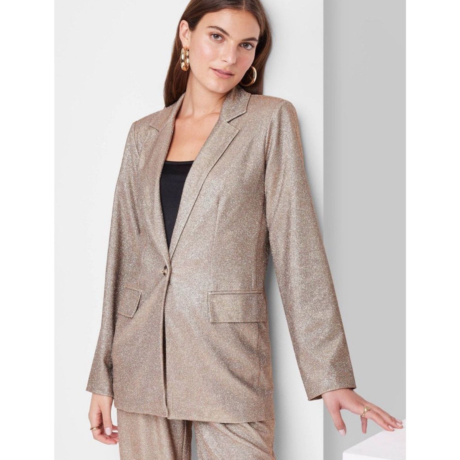 Other Wild Fable Womens XS Copper Gold Oversized Glitter Blazer Size XS / US 0-2 / IT 36-38 - 3 Thumbnail