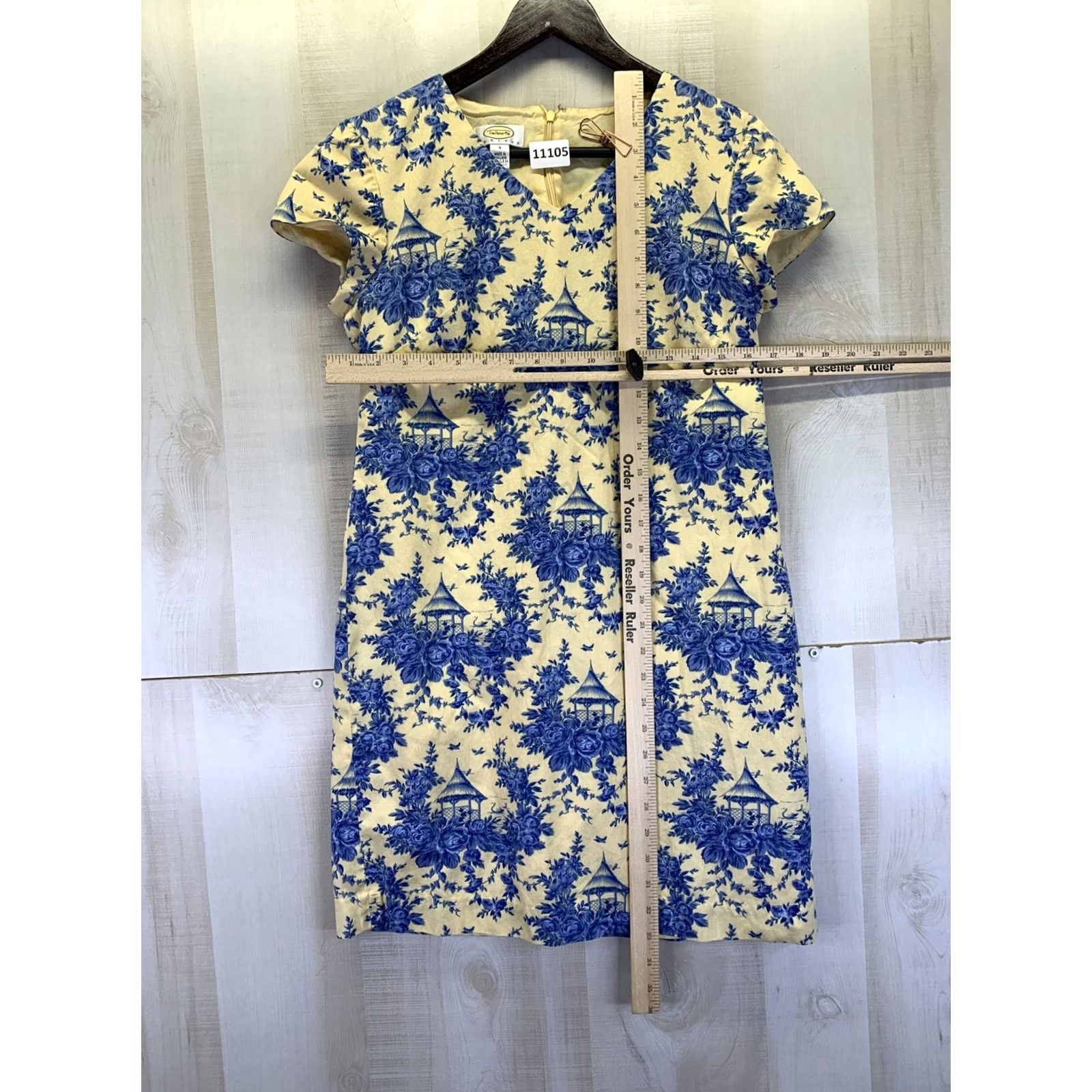 Talbots Talbots Petites Yellow Blue Floral Print V Neck Dress Womens 4-11104 Size S / US 4 / IT 40 - 4 Thumbnail