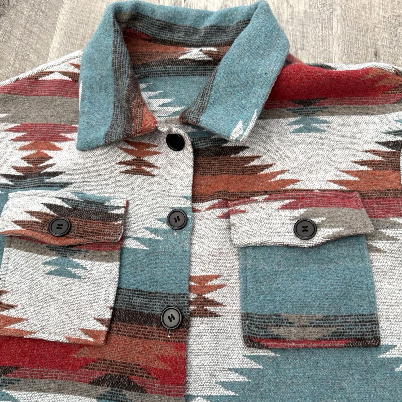 Shein SHEIN Womens XL Shacket Shirt Jacket Southwestern Aztec Button Front Multicolor Size XL / US 12-14 / IT 48-50 - 3 Thumbnail