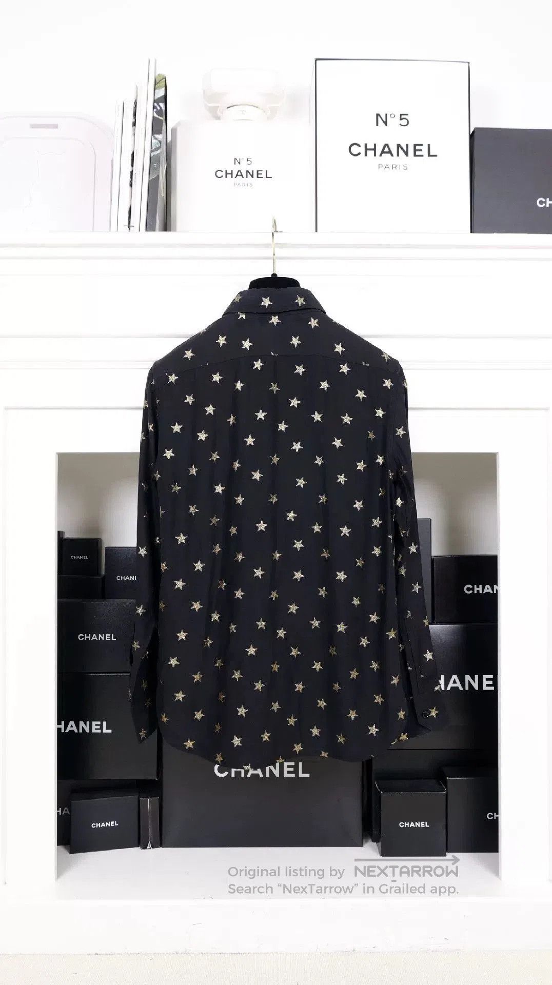 Saint Laurent Paris YSL Black Silk Gold Star Shirt. Size XS / US 0-2 / IT 36-38 - 2 Thumbnail