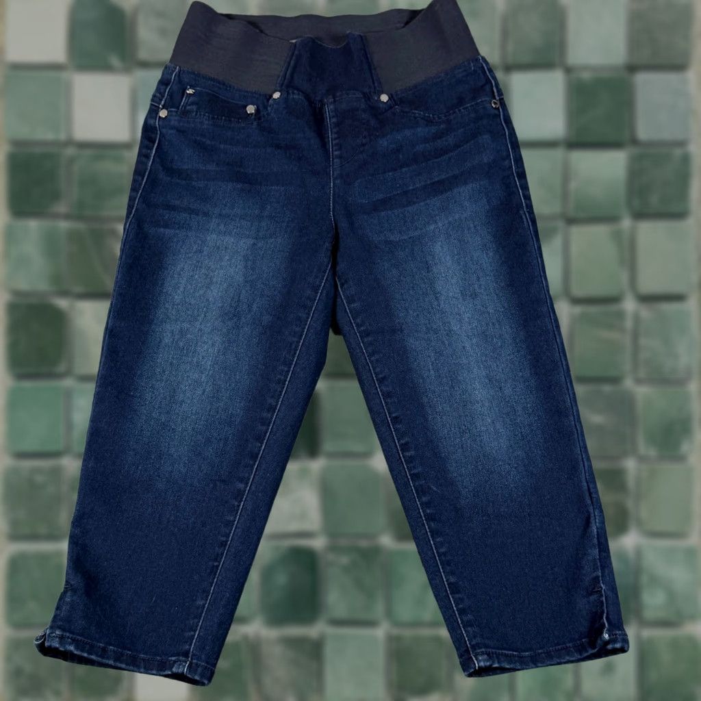 Vintage Seven7 Size 4 Dark Wash Pull On Ultra High Rise Skimmer Capri Denim Crop Pants Jeans Size 27" / US 4 / IT 40 - 1 Thumbnail
