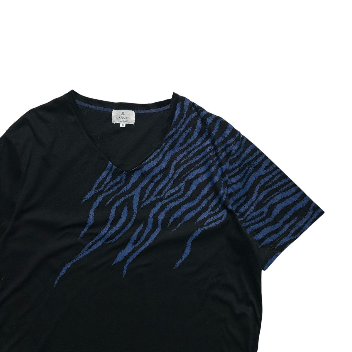 Lanvin Lanvin black and blue striped V-neck T-shirt Size M / US 6-8 / IT 42-44 - 2 Thumbnail