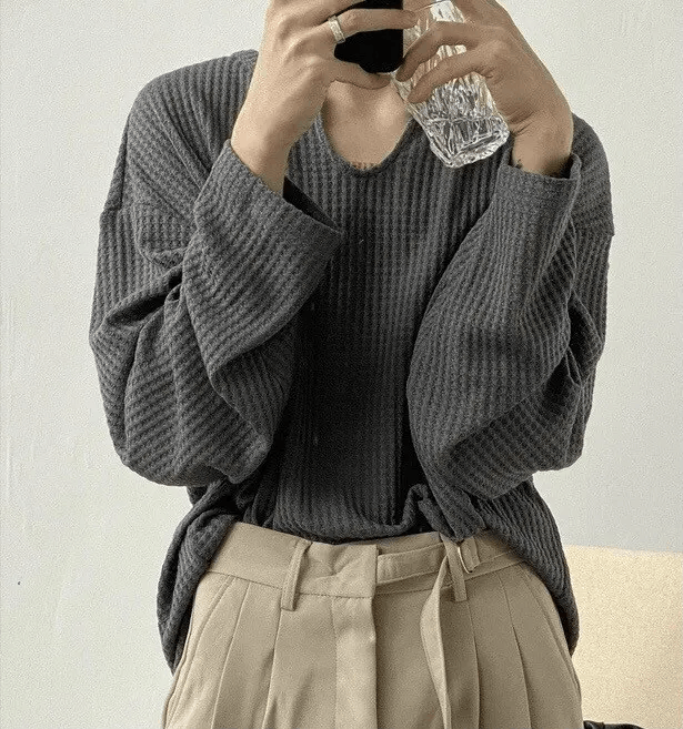 Japanese Brand × Vintage Korean fashion grey U neck long sleeve waffle top Size US M / EU 48-50 / 2 - 2 Thumbnail