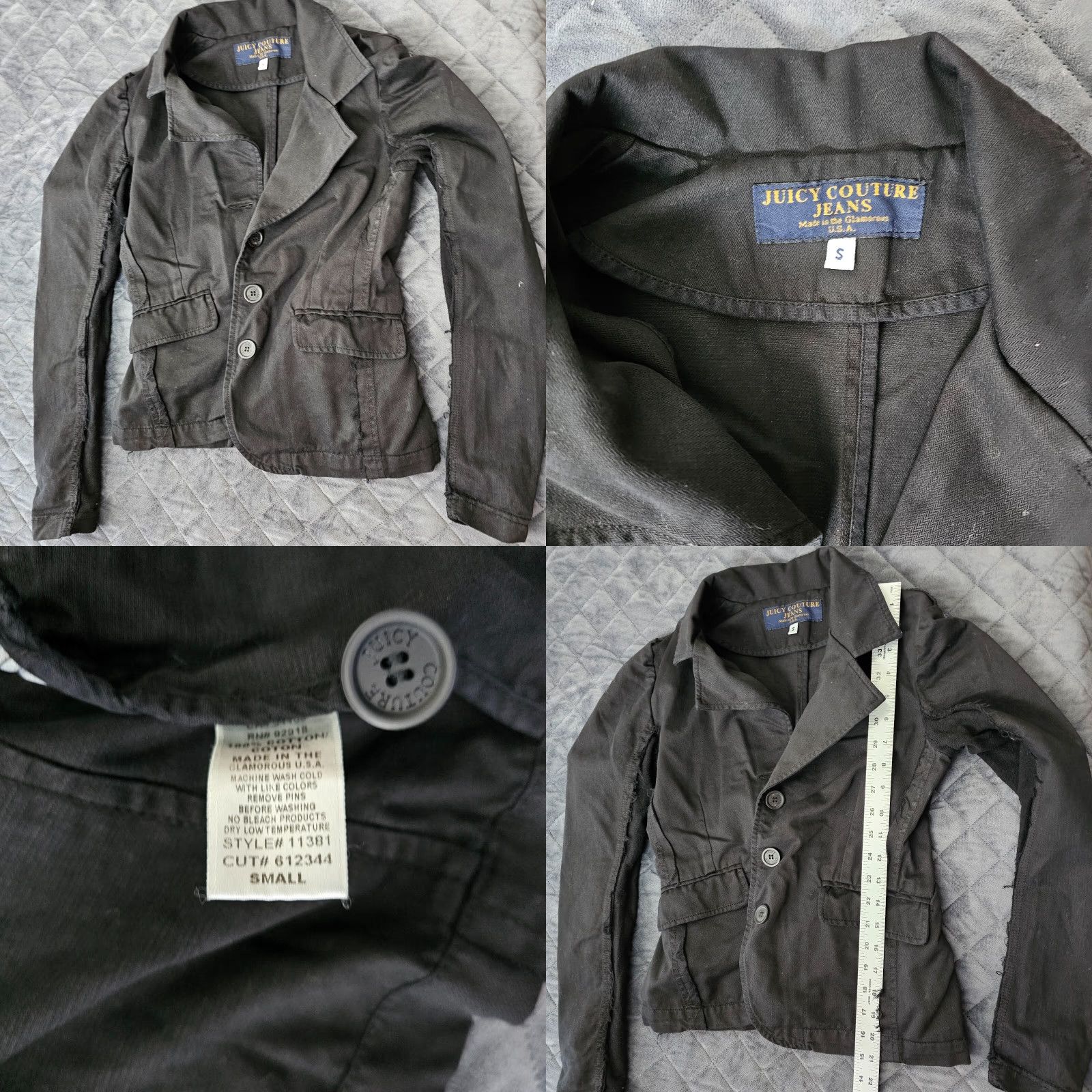 Juicy Couture Juicy Couture Jeans Women's Black Jacket Size S Cotton Bottom Sleeve Fleece Size 28" / US 6 / IT 42 - 8 Thumbnail