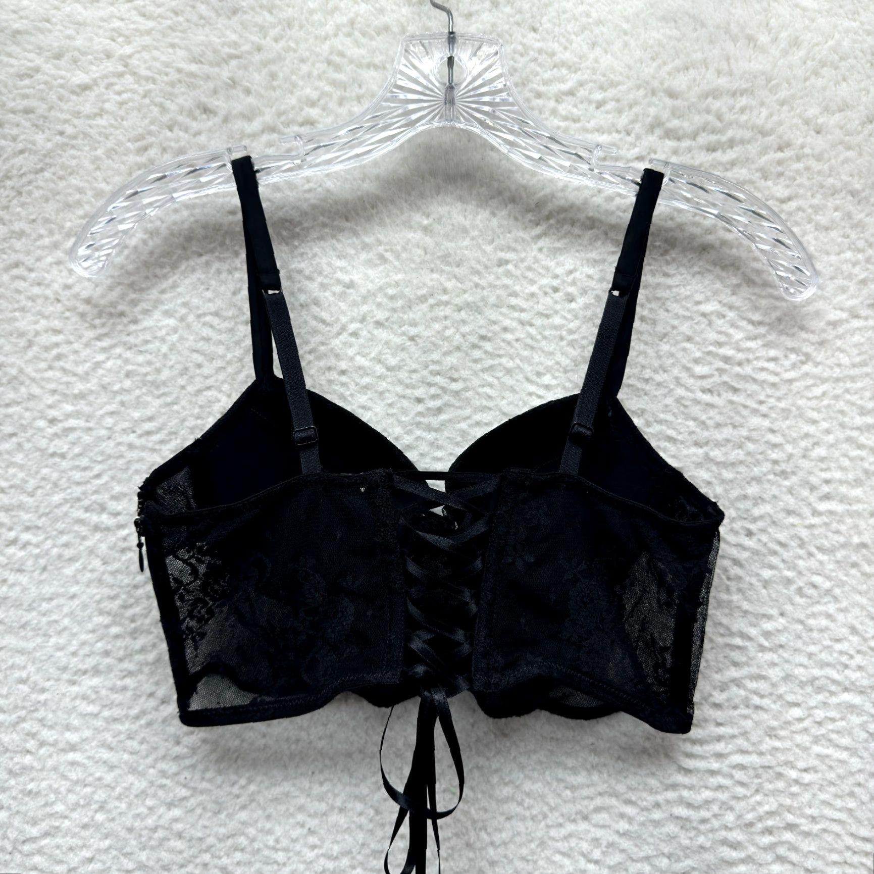 Vintage **Intimissimi Black Lace-Up Padded Zipper Corset Top Medium** User: Intimissimi Black Lace-Up Padded Zipper Corset Top Medium Size ONE SIZE - 2 Thumbnail