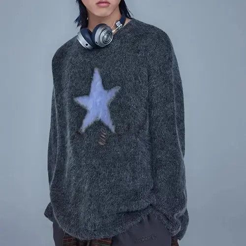 Aran Isles Knitwear × Japanese Brand Y2k Clothes Men Oversized Star Sweater Black Size US M / EU 48-50 / 2 - 3 Thumbnail