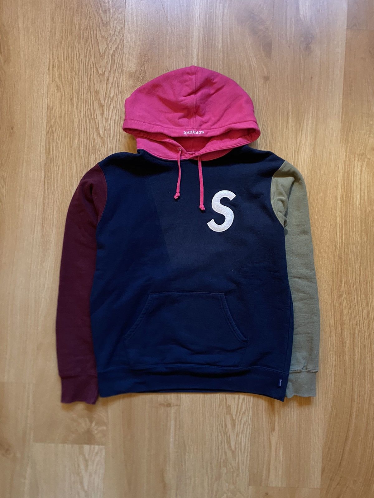 image of Ss19 Supreme Colorblocked Hoodie in Navy, Men's (Size Medium)