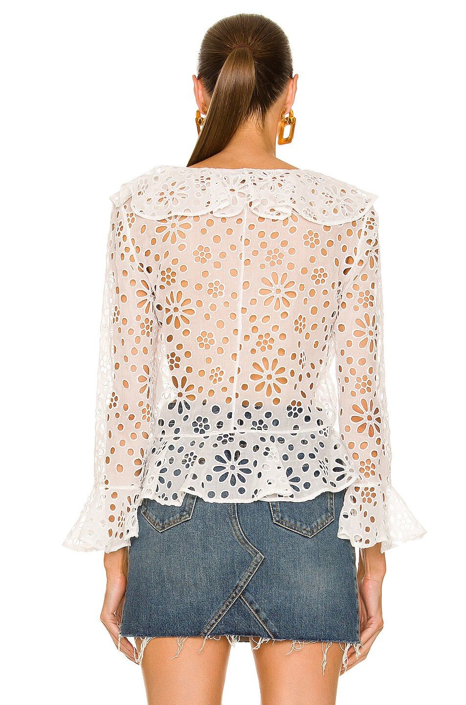Saint Laurent Paris o1s1wg111124 Blouse Broderie Anglaise Cotton Voile in White Size XS / US 0-2 / IT 36-38 - 3 Thumbnail