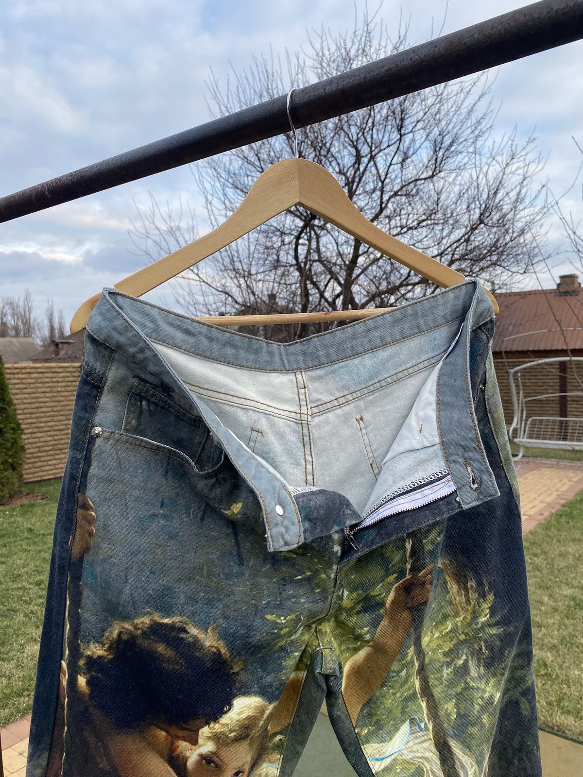 Vintage Romantic Painting Art Jeans, Vintage Style, Streetwear L Size US 34 / EU 50 - 4 Thumbnail