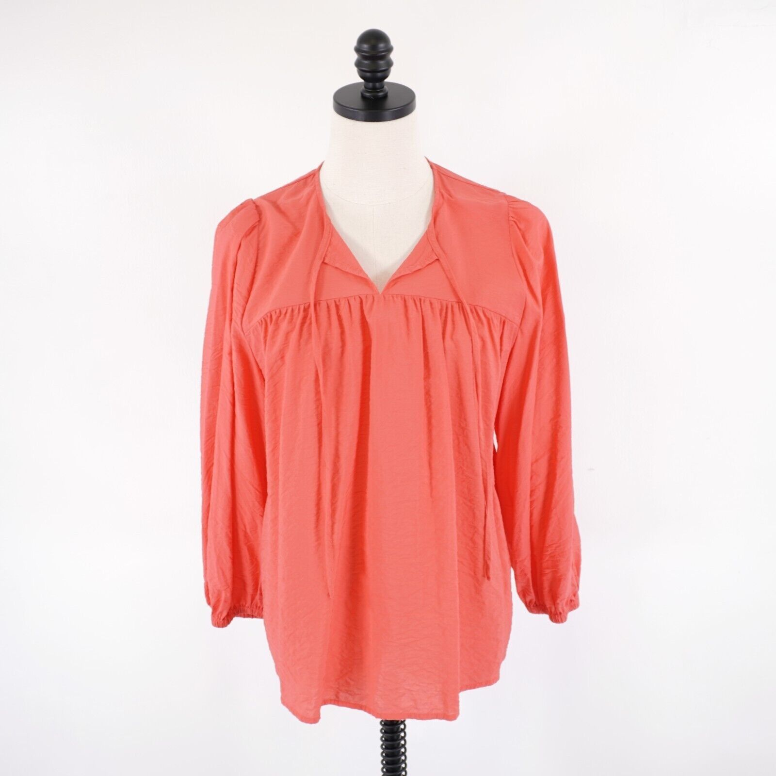 Designer A New Day XL Pink V-Neck Long Fitted Sleeve Blouse Rayon / N Size XL / US 12-14 / IT 48-50 - 1 Thumbnail