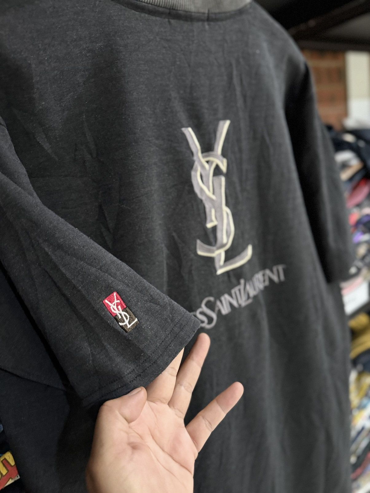 Vintage Thrashed Vintage Yves Saint Laurent YSL Pour Homme Faded Tee Size US L / EU 52-54 / 3 - 5 Thumbnail