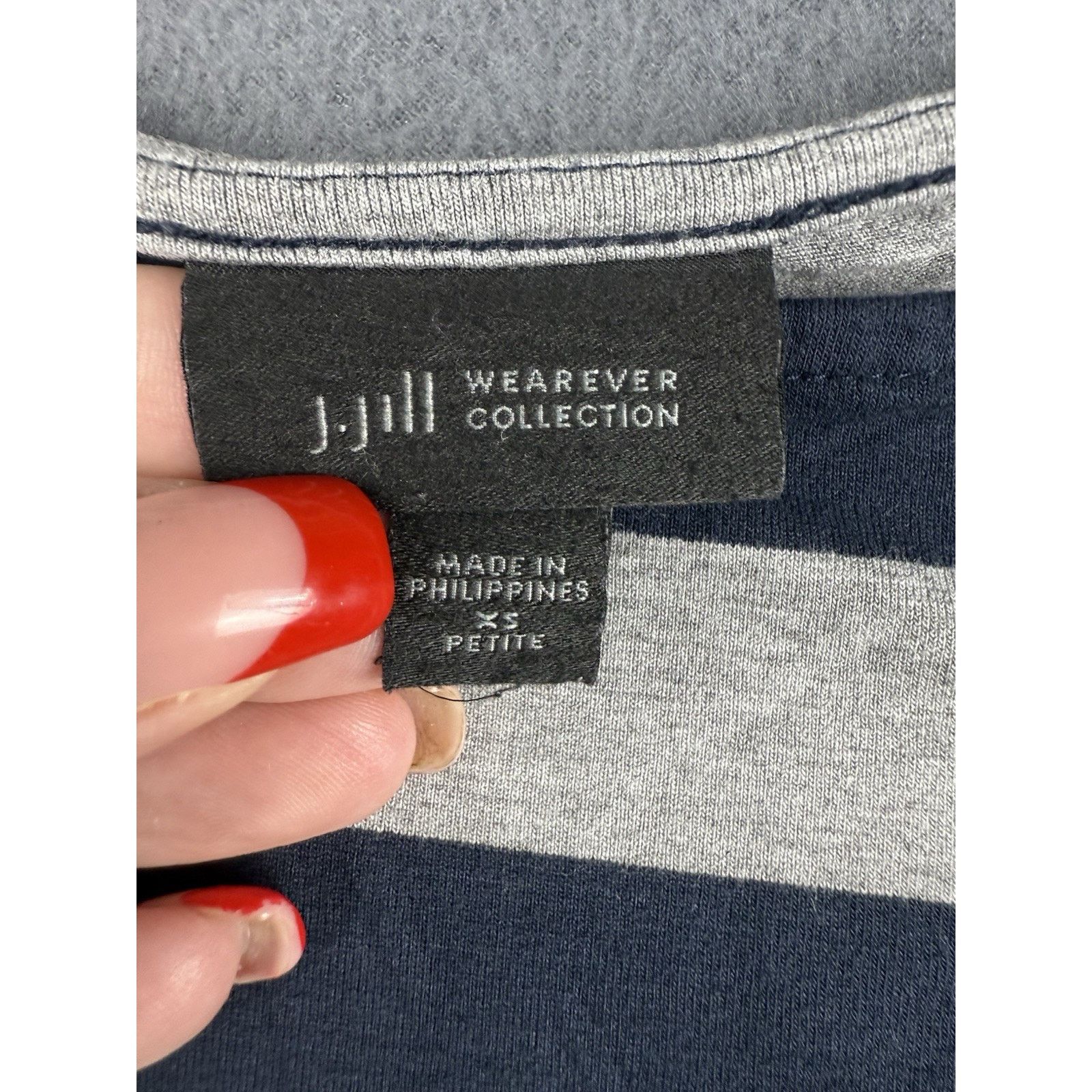 J. Jill J Jill Wearever Top Women XS Blue Gray Stipe 3/4 Sleeve Size XS / US 0-2 / IT 36-38 - 4 Thumbnail