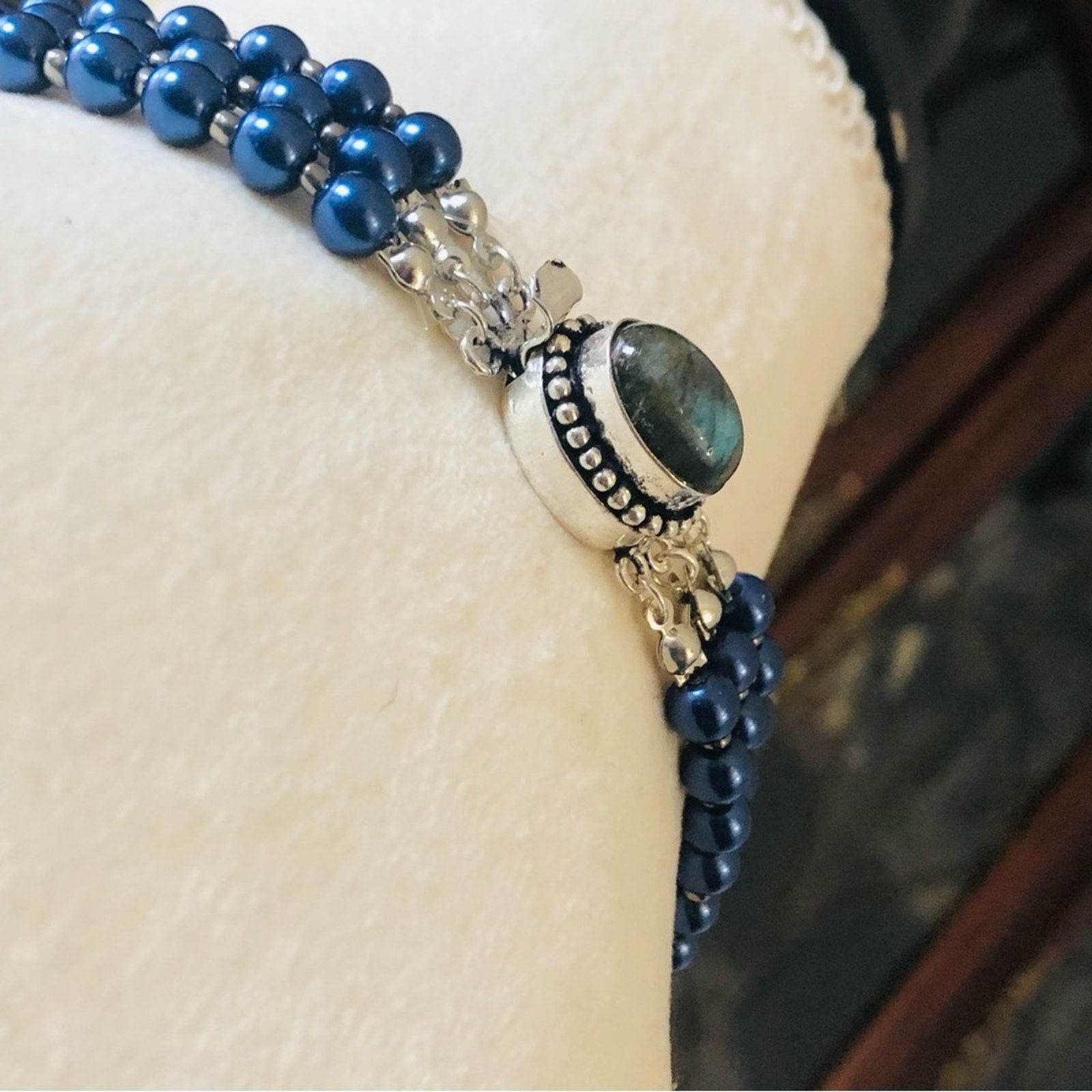 Handmade Handcrafted filigree cameo Pearl genuine labradorite necklac Size ONE SIZE - 11 Thumbnail