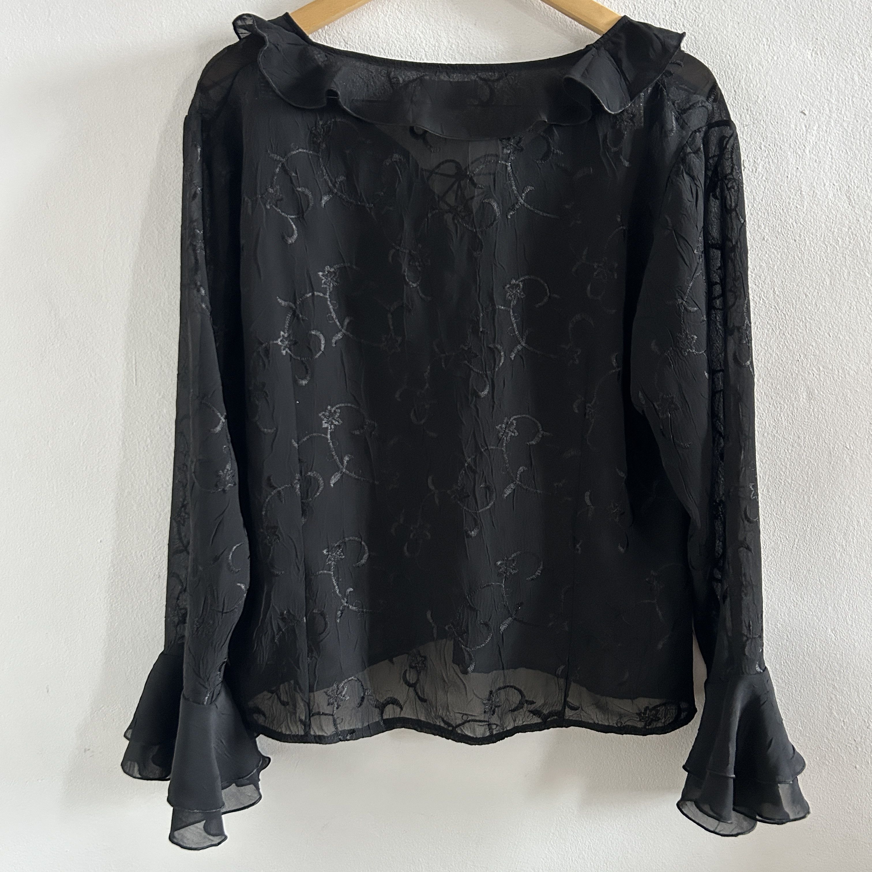 Vintage Vintage 90s Black Sheer Ruffle Poet Blouse Size XL / US 12-14 / IT 48-50 - 10 Thumbnail