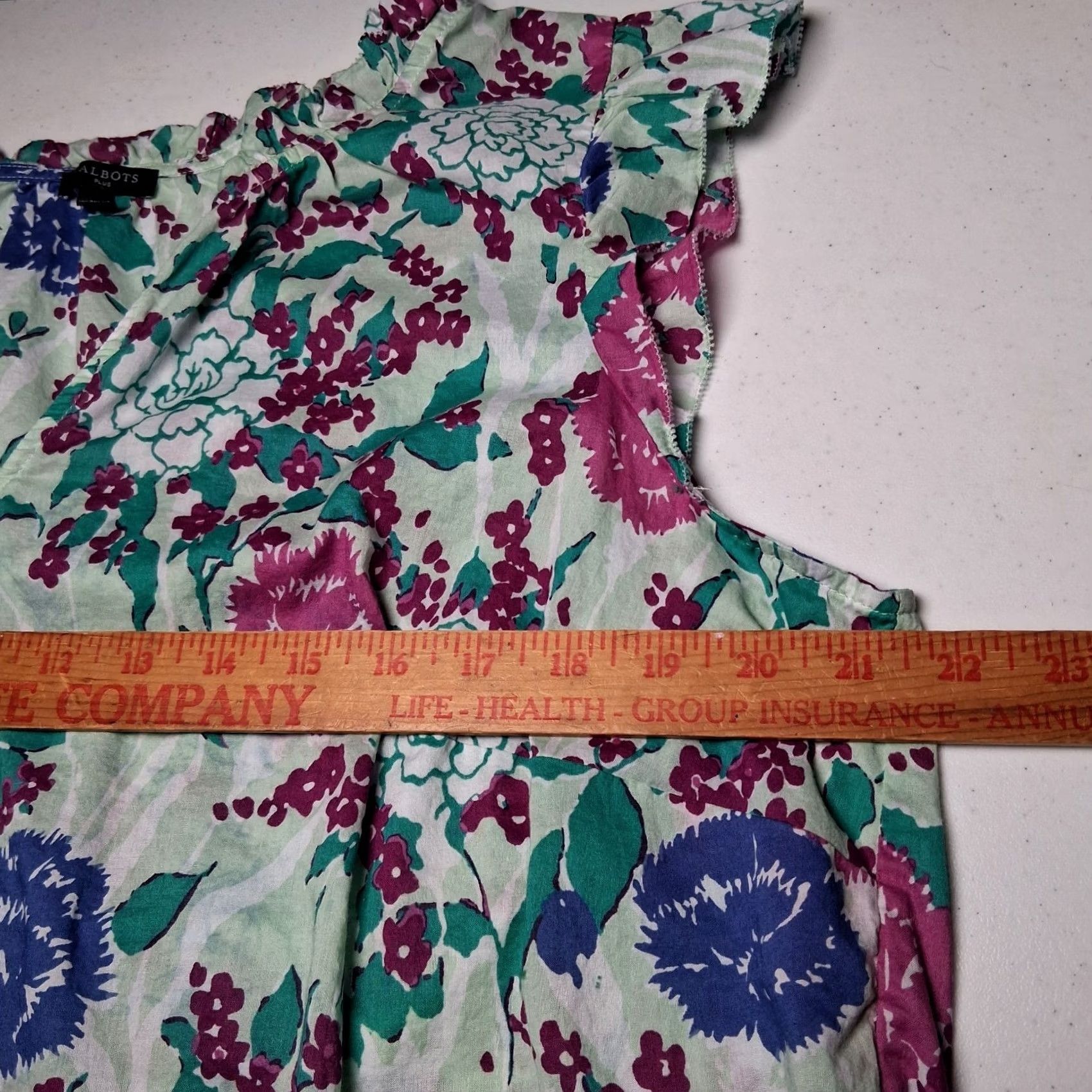 Talbots Talbots Blouse Plus Size 1X Blue Floral Sleeveless V-Neck Ruffle Pullover Shirt Women Size XL / US 12-14 / IT 48-50 - 4 Thumbnail