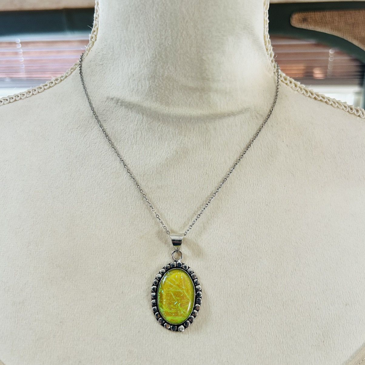 Handmade Handcrafted simulated opal framed 925 sterling necklace Size ONE SIZE - 2 Thumbnail