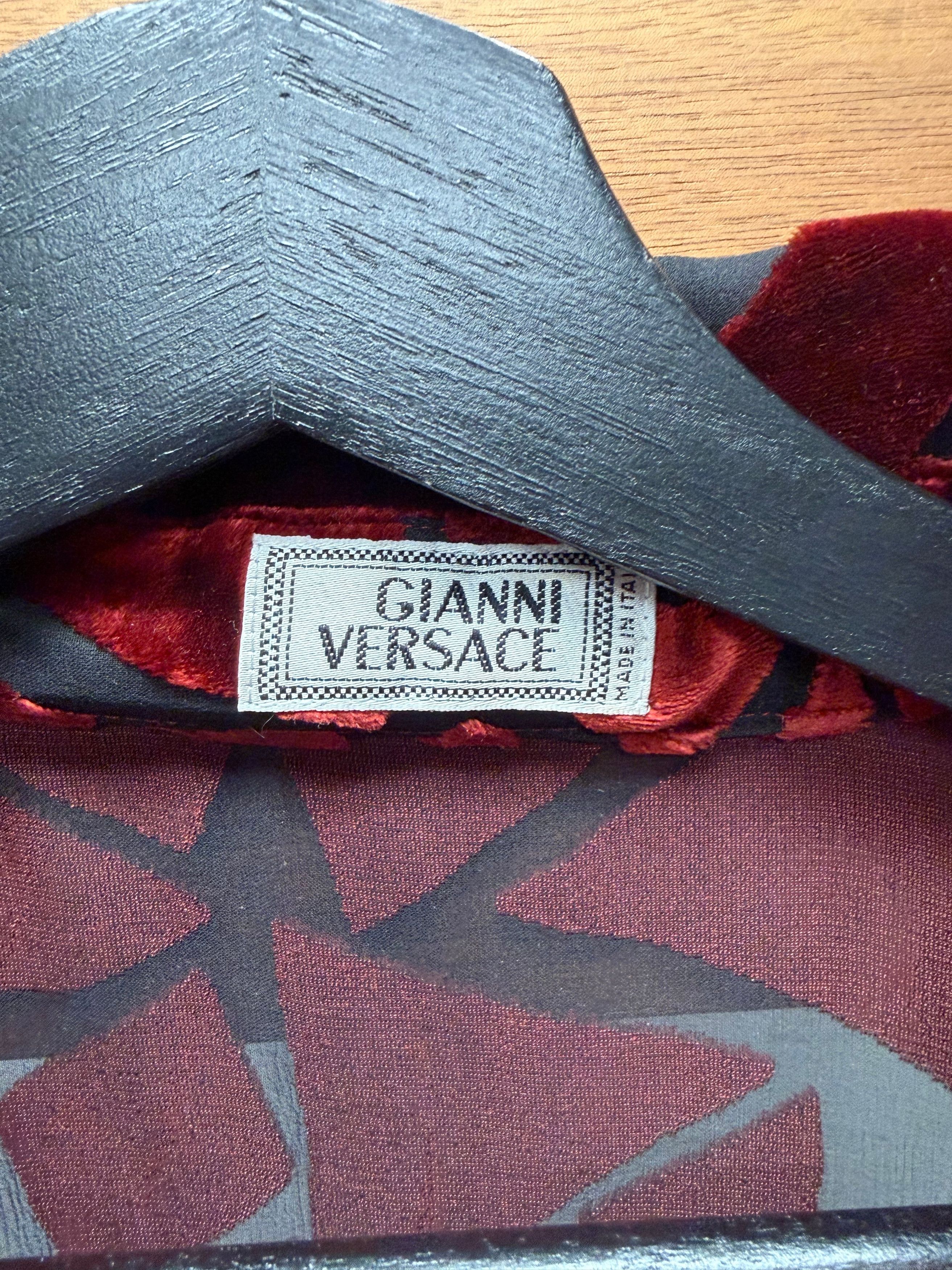 Versace Vintage Gianni Versace Sheer Mesh/Red Velvet Geometric Panelled Button Up Shirt Size US L / EU 52-54 / 3 - 5 Thumbnail