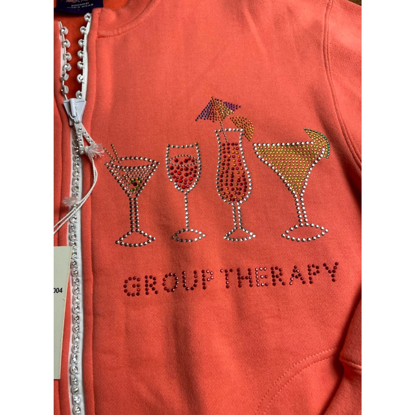 Vintage ACES Sweater Womens Large Coral Jeweled Group Therapy Drinks Full Zip Shirt Size L / US 10 / IT 46 - 4 Thumbnail