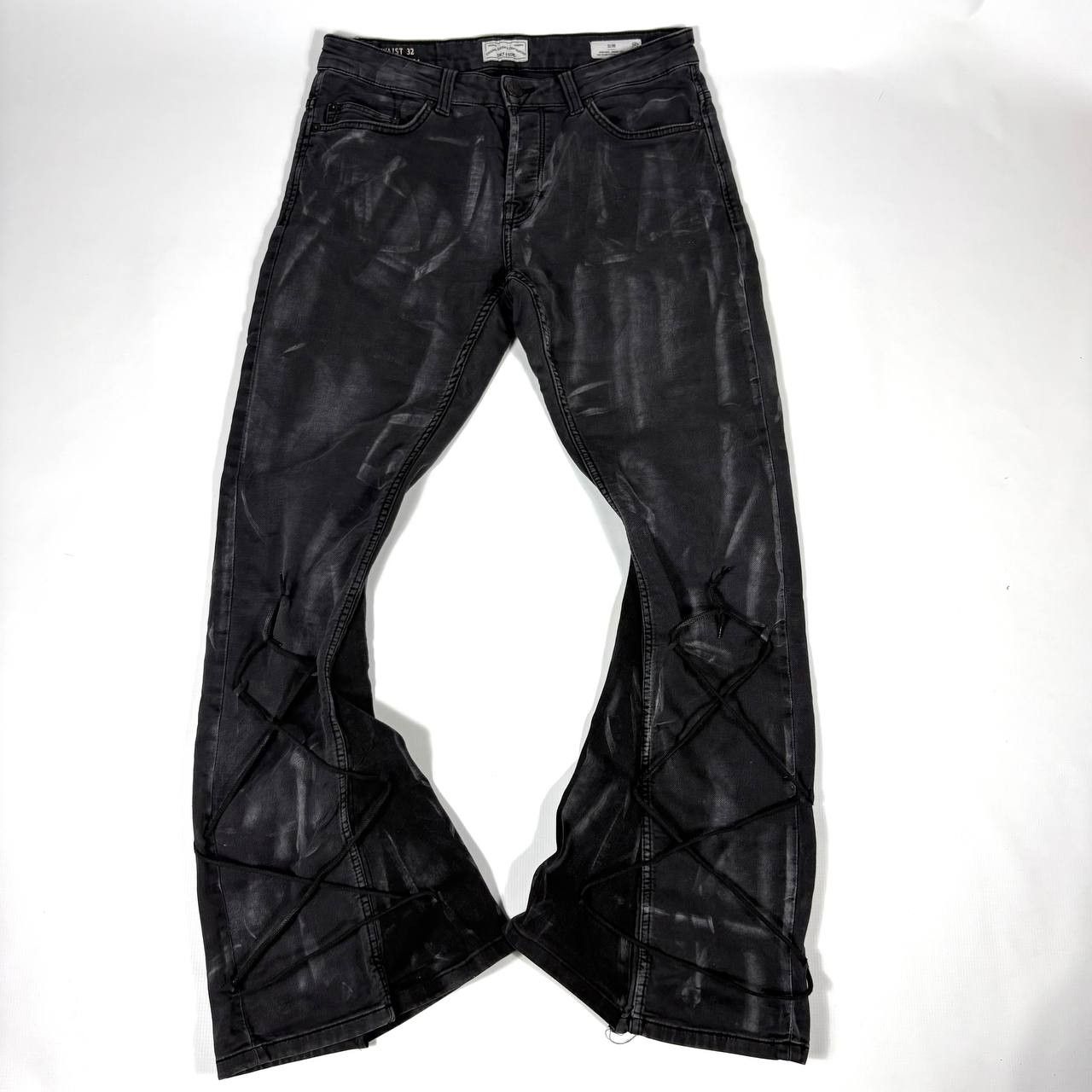 Japanese Brand Custom Black Baggy Distressed Jeans Painted Wide Leg Size US 31 - 1 Thumbnail