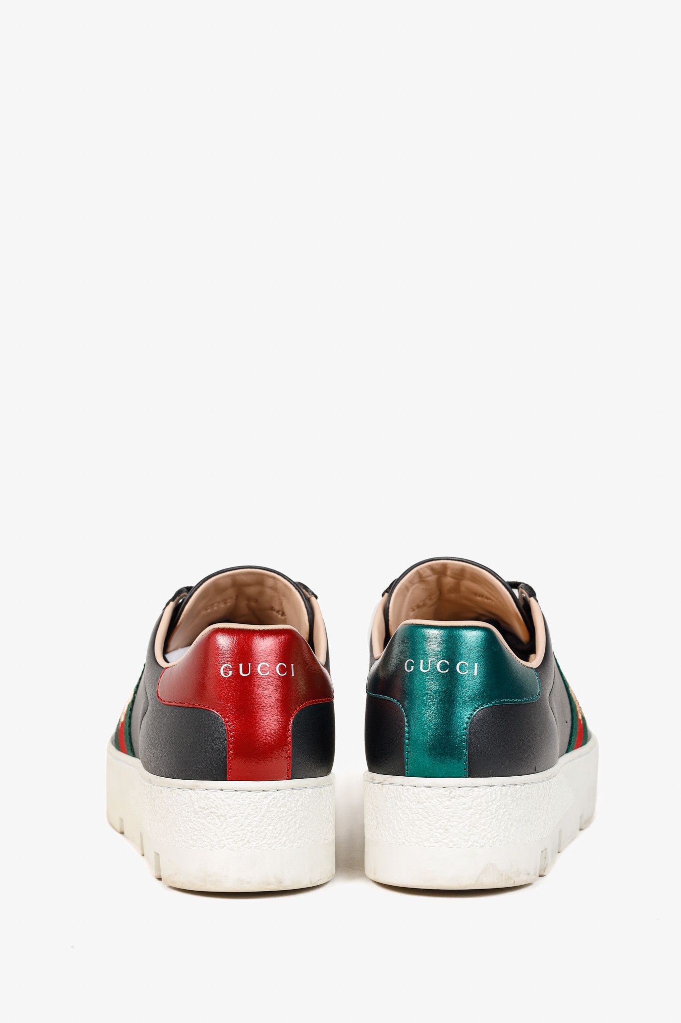 Gucci Gucci Ace Web Gold Bee Black Leather White Platform Sneaker Size US 9.5 / IT 39.5 - 3 Thumbnail