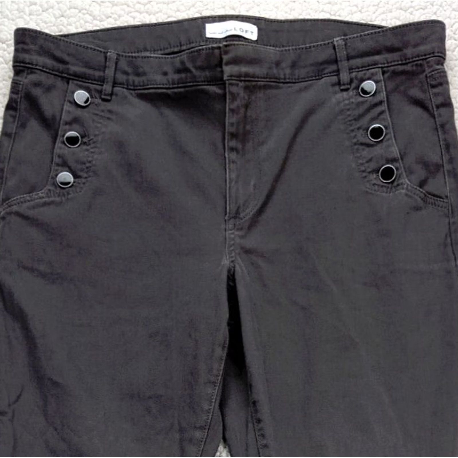Loft LOFT Sailor Button Skinny Womens 12 Gray High Rise Jeans Denim Dark Wash Stretch Zip Fly Trousers Women Pants Jeans 27.5 Inseam Size 25" / US 0 / IT 36 - 2 Thumbnail