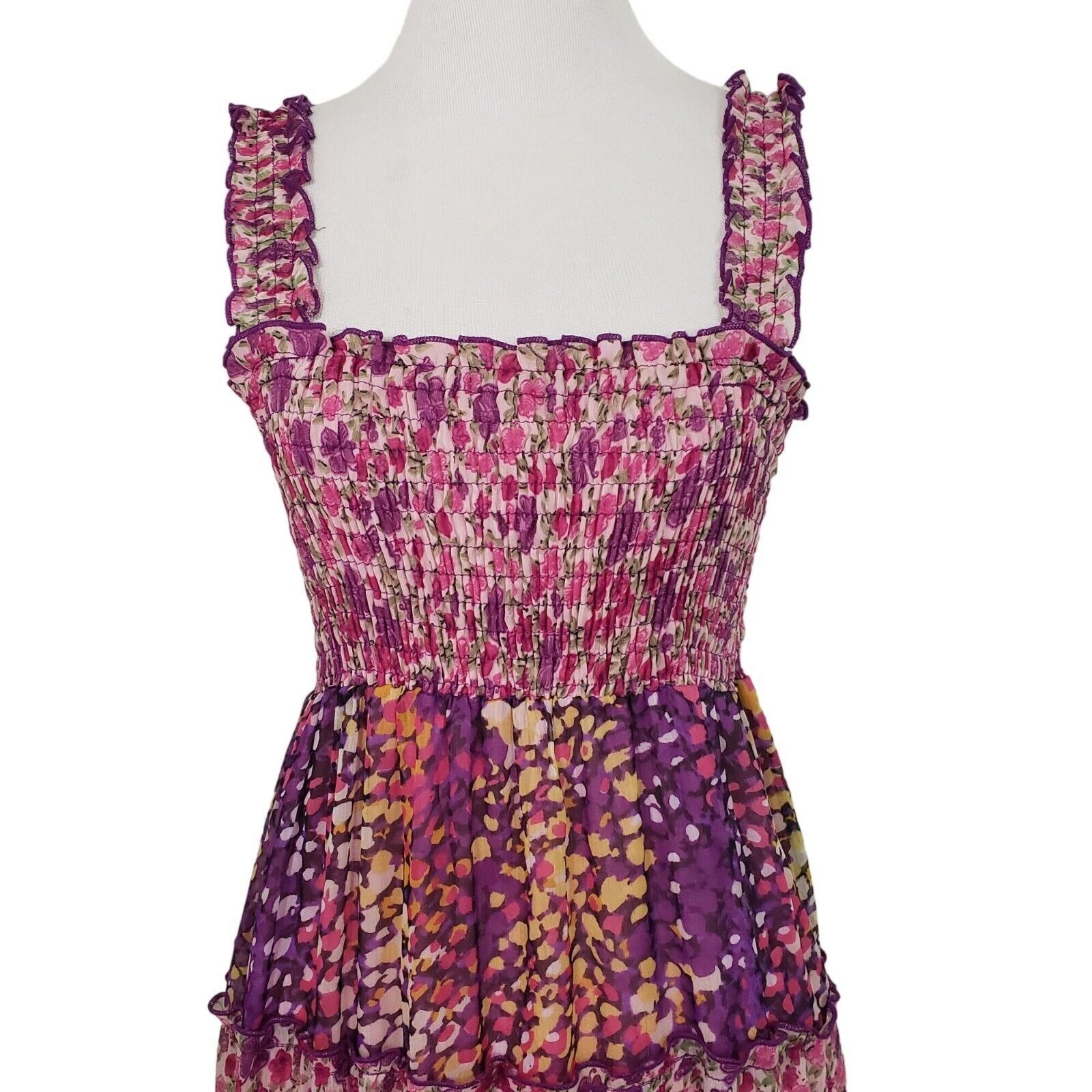Designer Chaudry Floral Maxi Dress Womens Size Medium Tiered Boho Size M / US 6-8 / IT 42-44 - 2 Thumbnail