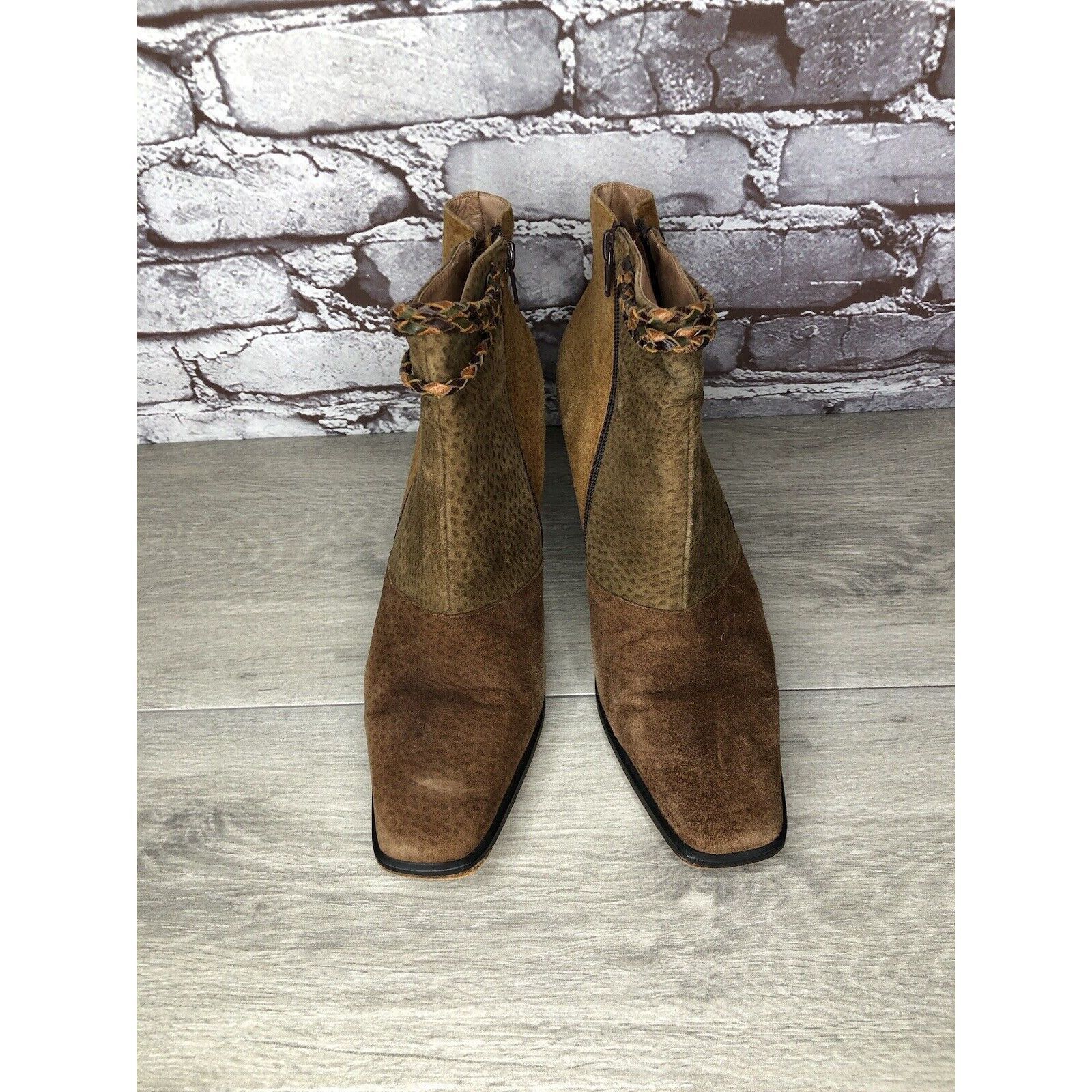 Other CHIARINI Tan Brown Green Suede Leather Double Sided Zipper H Size US 9.5 / IT 39.5 - 10 Thumbnail