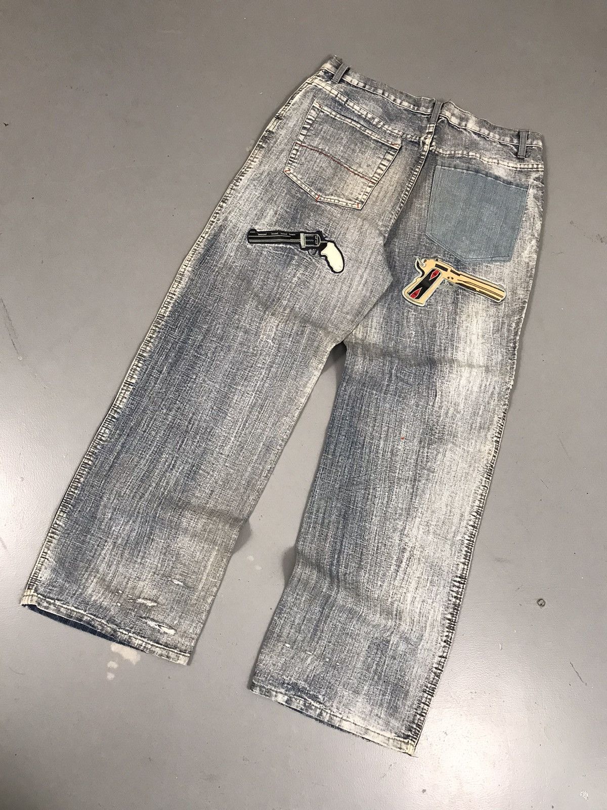 Vintage Vintage Y2K 50 cent Guns crazy embroidered baggy fit denim Size US 35 - 8 Thumbnail