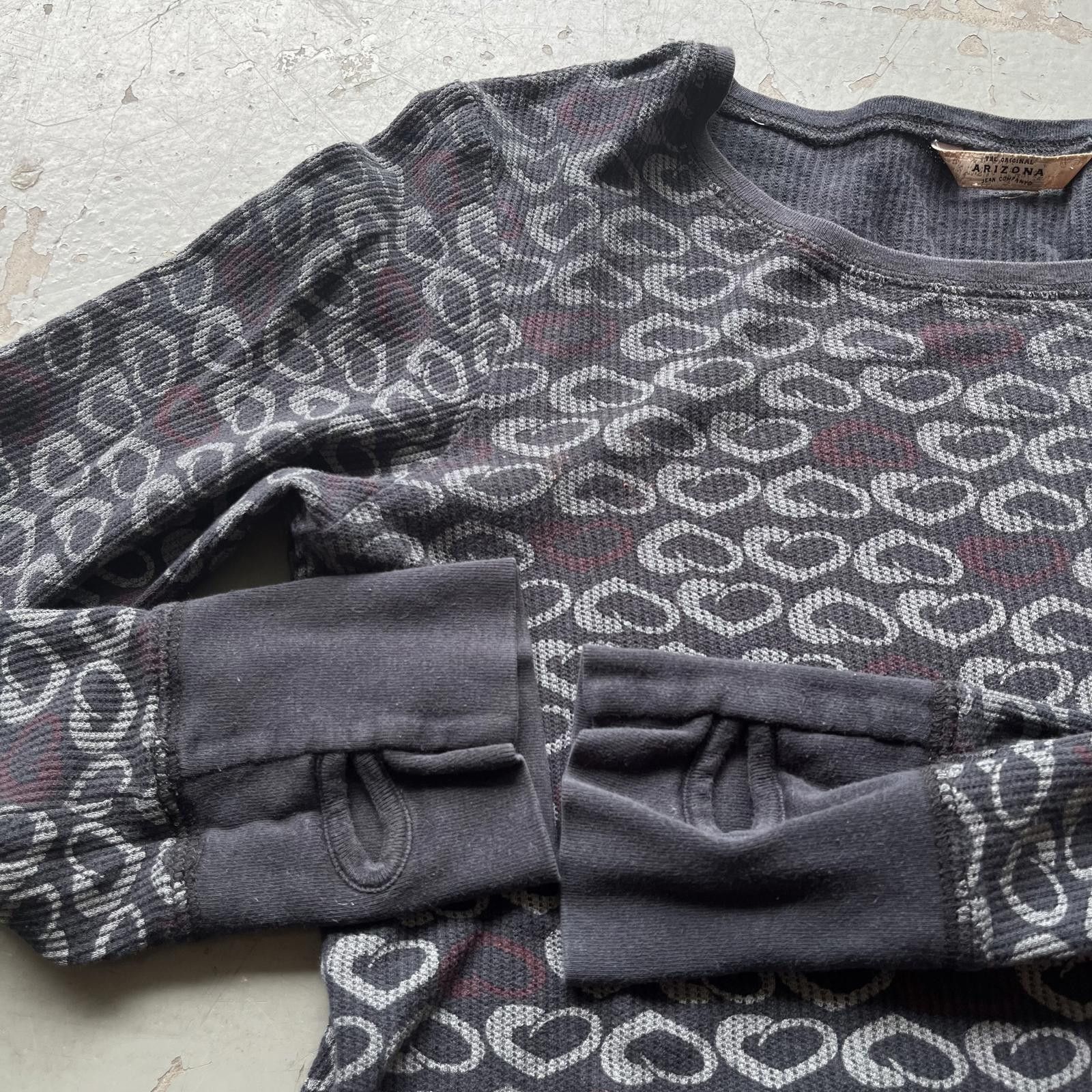 Arizona Jean Co. × Vintage Vintage Y2K AOP Hearts Grunge Waffle Knit Thermal Shirt Size M / US 6-8 / IT 42-44 - 5 Thumbnail