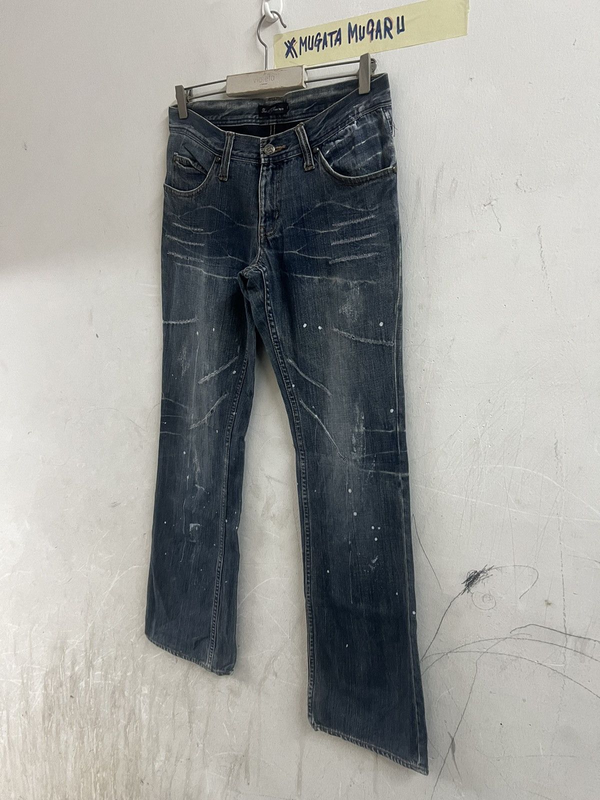 4GSELLER × Japanese Brand × Vintage FLARED🔥ROOT THREE PAINTED DISTRESSED DENIM PANT Size US 31 - 7 Thumbnail