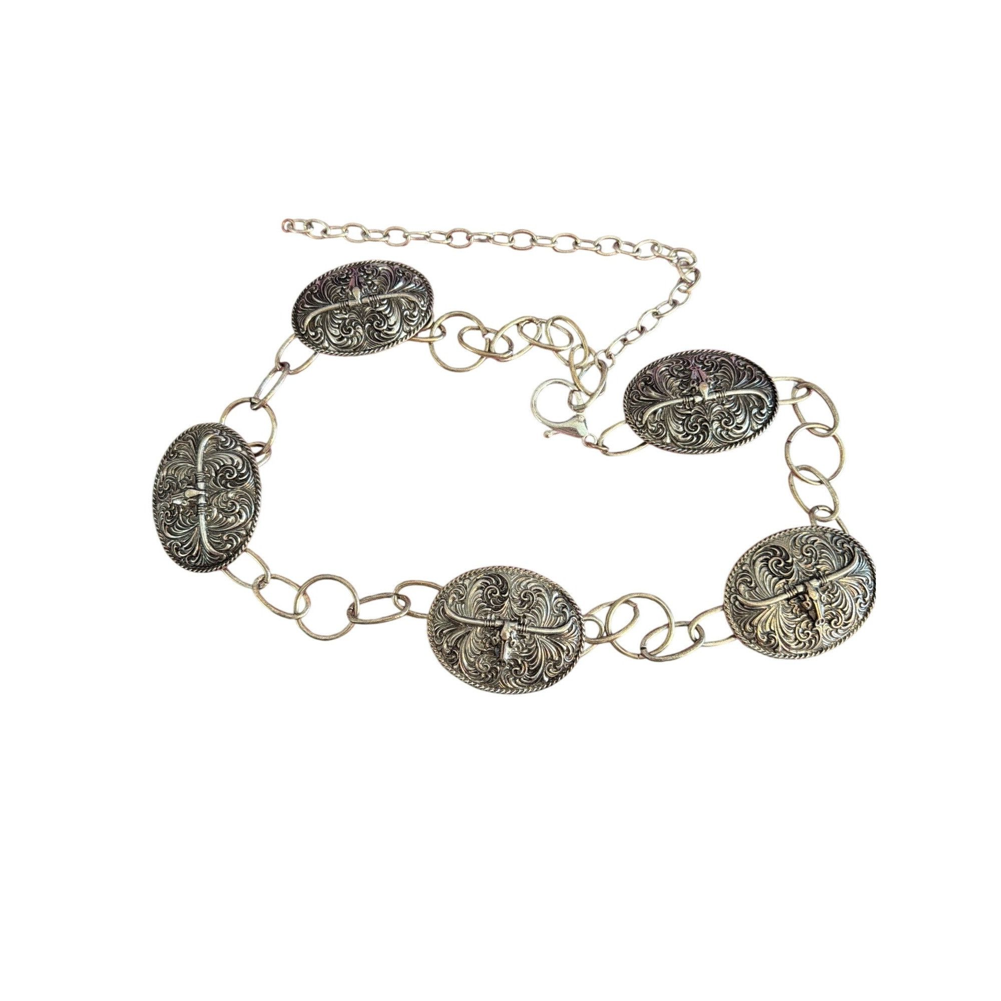 Other Vintage Western Silver Tone Belt Ornate Longhorn Buckles Con Size ONE SIZE - 1 Thumbnail