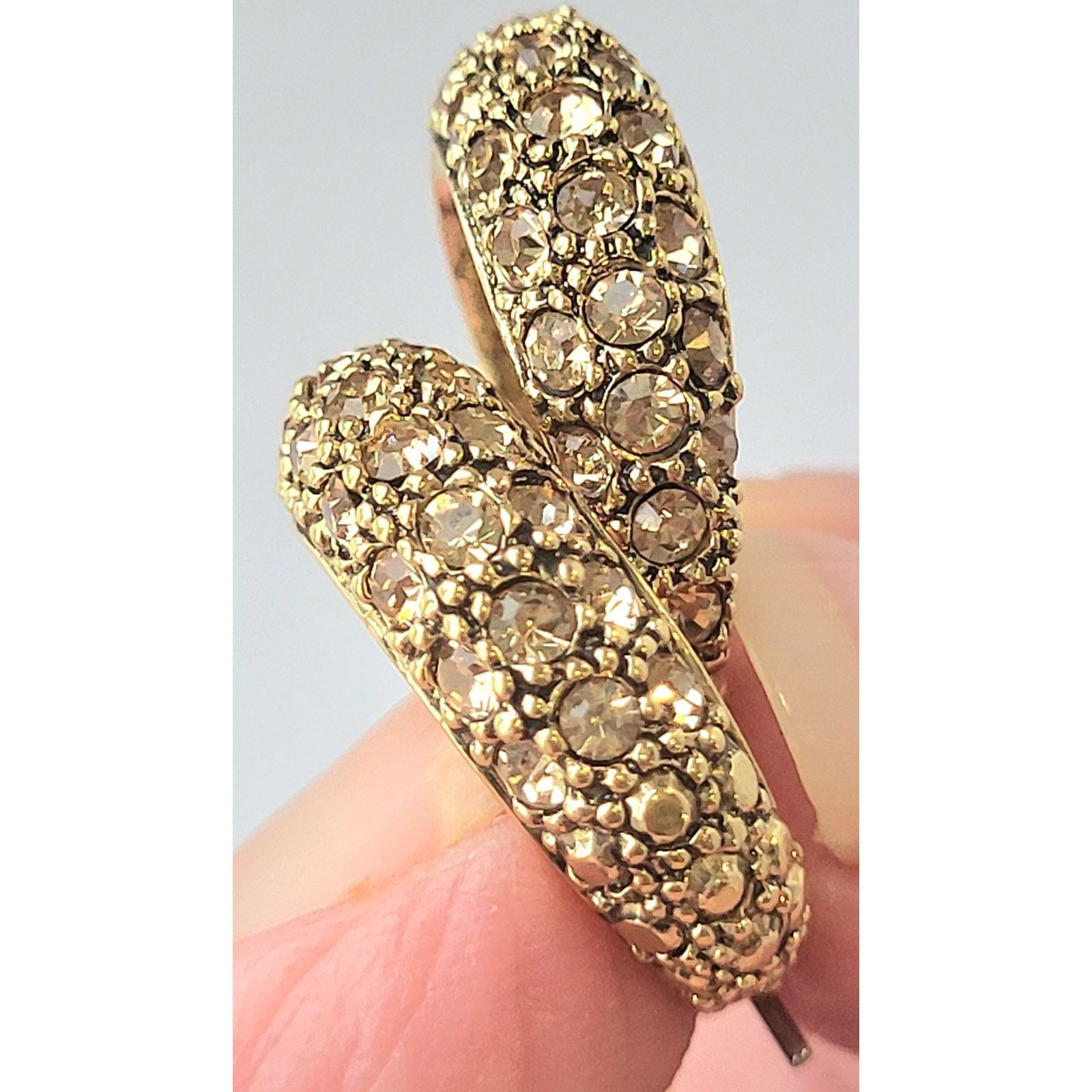 Monet Monet Gold Rhinestone Hoop Earrings Signed Vintage Pierced Size ONE SIZE - 2 Thumbnail