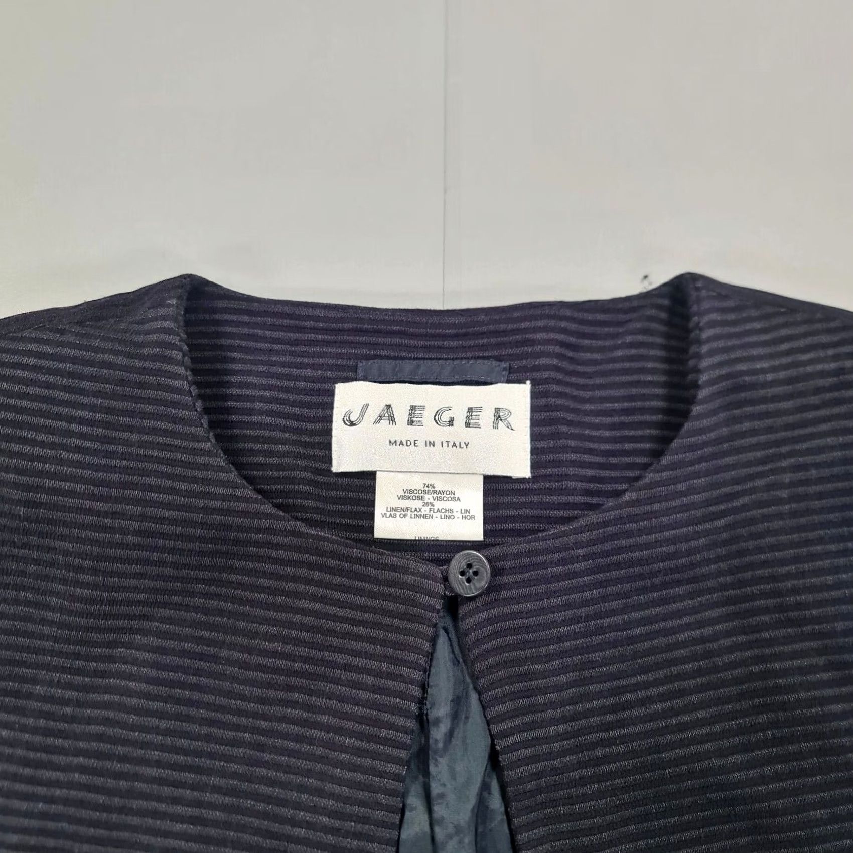 Jaeger Jaeger Womens Jacket Navy Blue Striped Lightweight 12 UK Linen Blend Viscose Open Front Casual Womens Jacket Size XL / US 12-14 / IT 48-50 - 2 Thumbnail