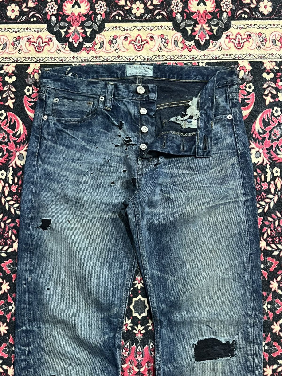 Spellbound Japanese Brand Spellbound Dark Faded Blue Fringe Ripped Jean Size US 30 / EU 46 - 6 Thumbnail