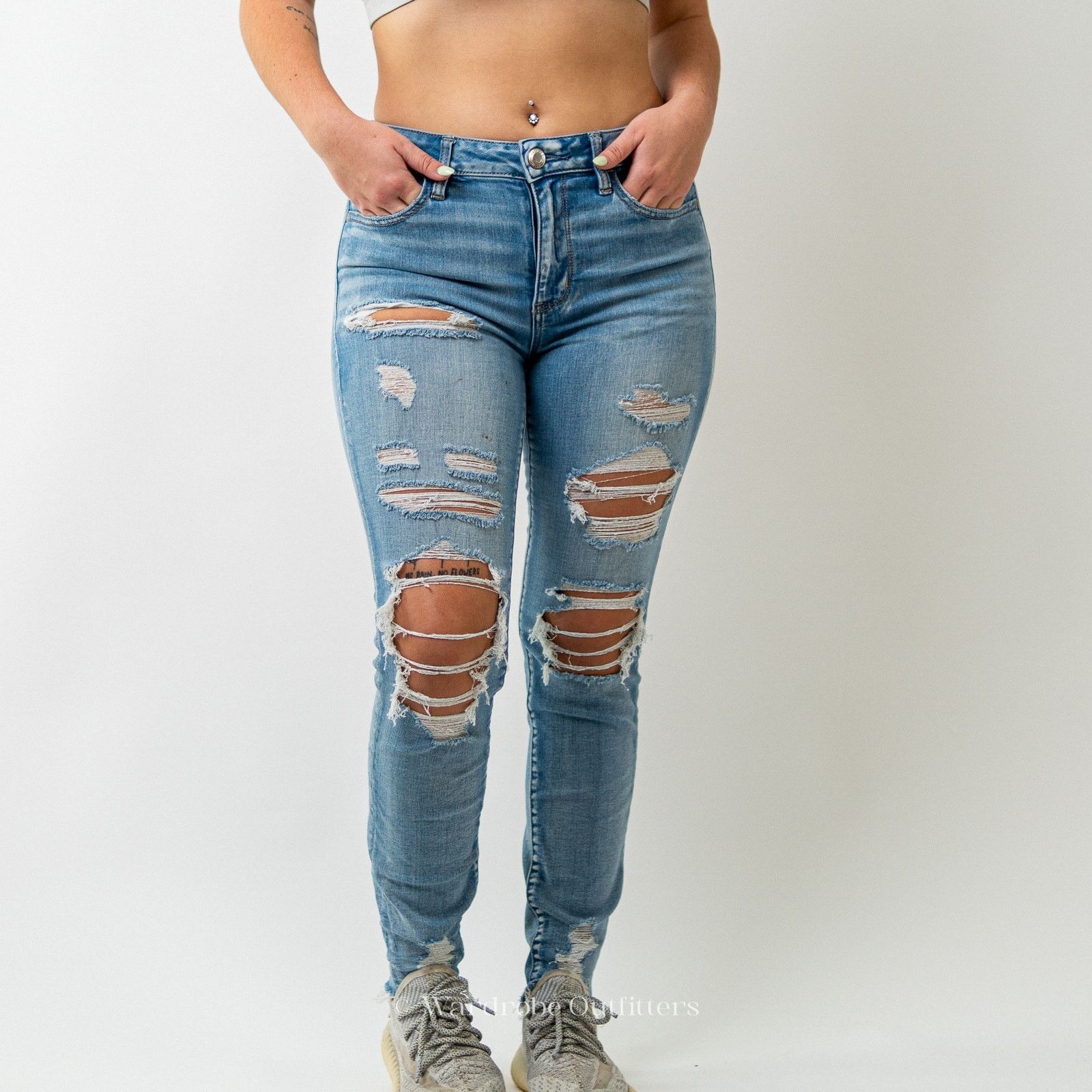 American Eagle Outfitters AEO Ripped & Thrashed Jegging Jeans Super Stretch X Size 29" - 2 Thumbnail