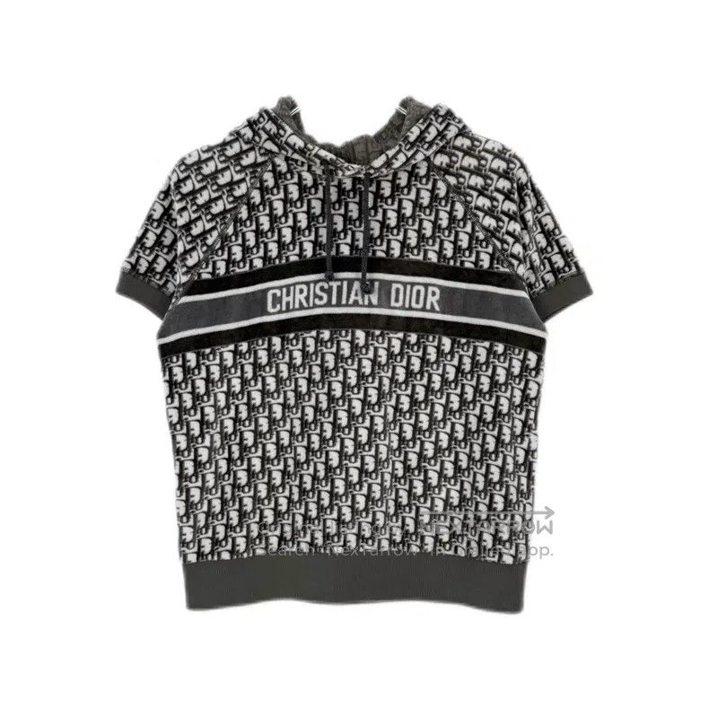 Dior Dior Grey logo hooded short-sleeved sweatshirt Size S / US 4 / IT 40 - 1 Thumbnail