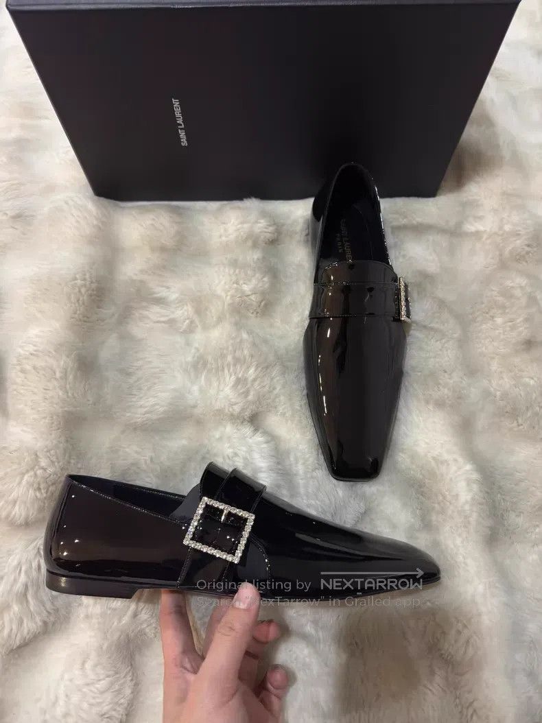 Saint Laurent Paris Saint Laurent Paris Crystal Buckle Loafers Leather Shoes Size US 8 / EU 41 - 3 Thumbnail