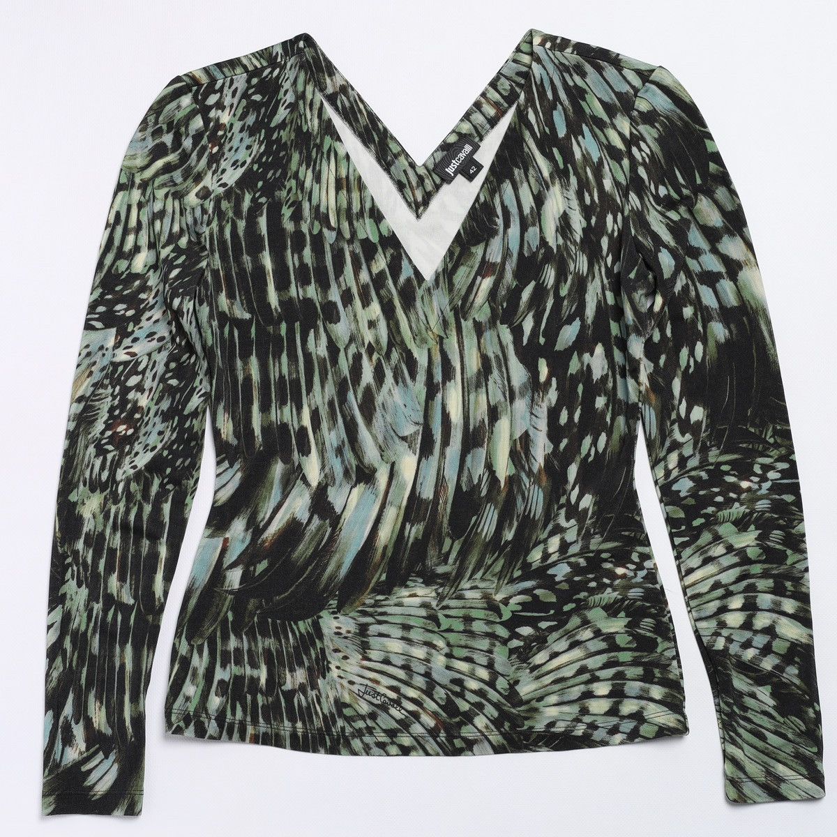 Just Cavalli Just Roberto Cavalli Feather Print Green Jungle Floral Top Size M / US 6-8 / IT 42-44 - 1 Thumbnail