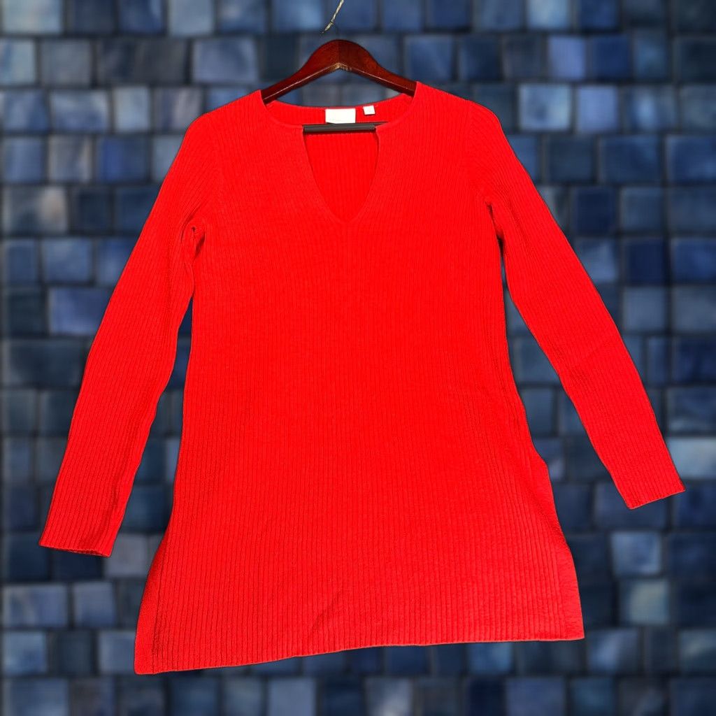 Anthropologie VINTAGE Anthropologie Ett Twa Sweater Womens Small Red Cable Knit V Neck Split Hem Size S / US 4 / IT 40 - 1 Thumbnail