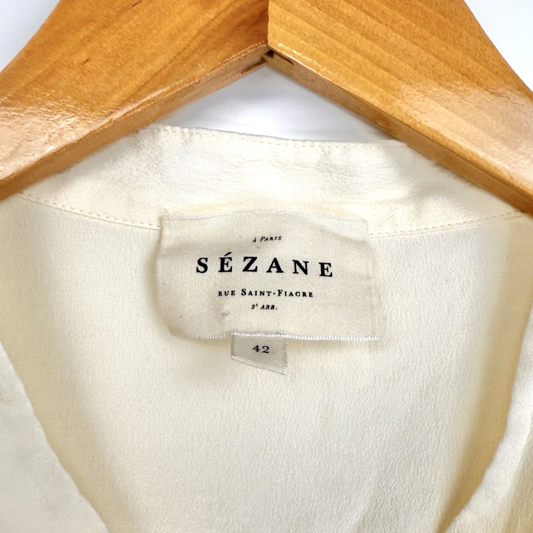 Vintage Sezane Blouse Womens 42 Silk Button Up Pockets Short Sleeve Ivory Sezane Blouse Size M / US 6-8 / IT 42-44 - 6 Thumbnail