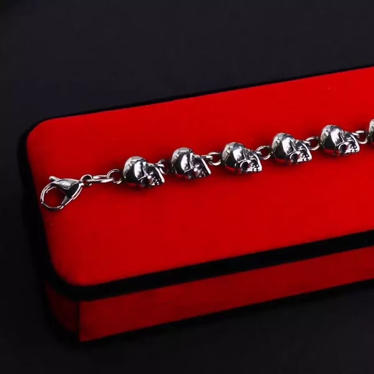 Jewelry Skull Head Bracelet Chain Gothic Chrome Pagan Punk Grunge Size ONE SIZE - 3 Thumbnail
