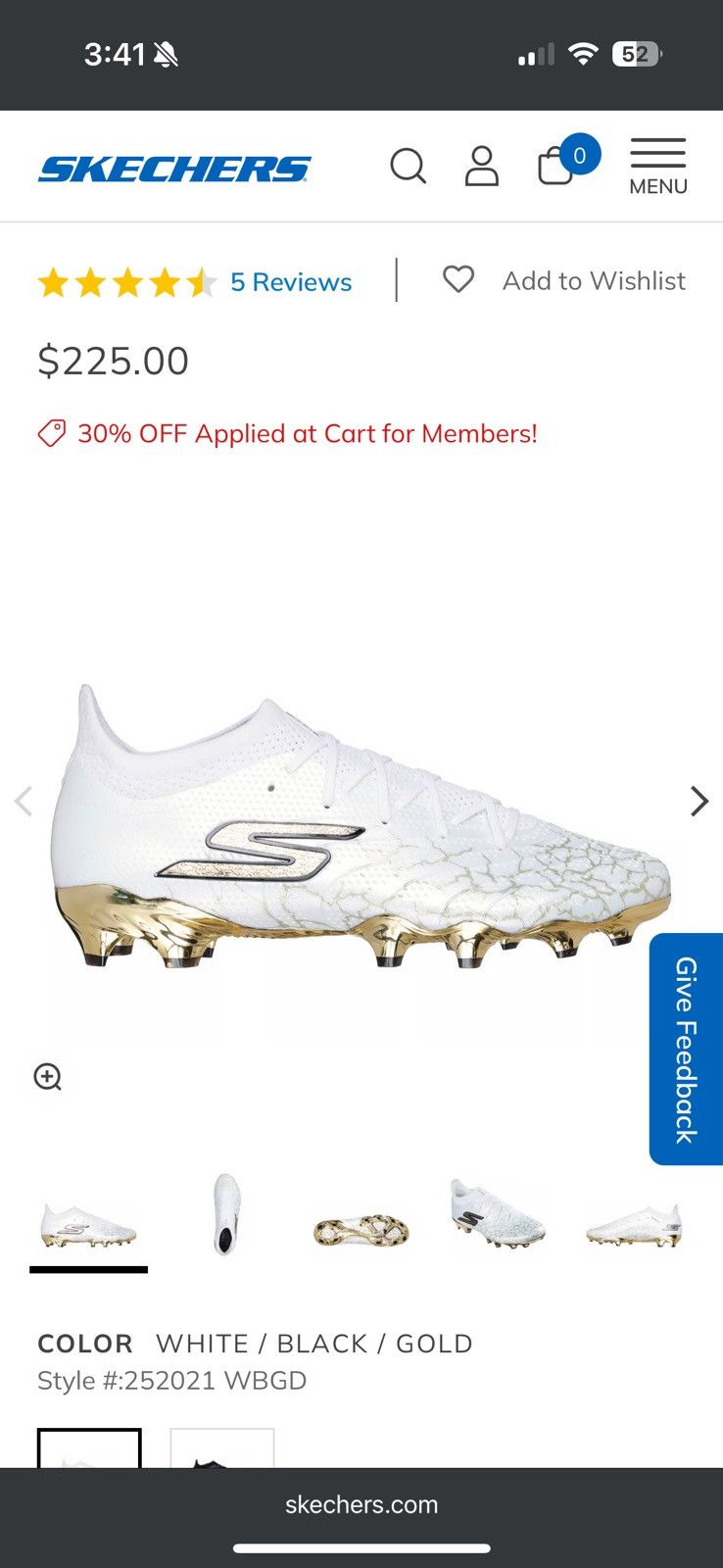 SKECHERS Sketchers White and Gold Soccer Cleats Size US 9.5 / EU 42-43 - 1 Thumbnail