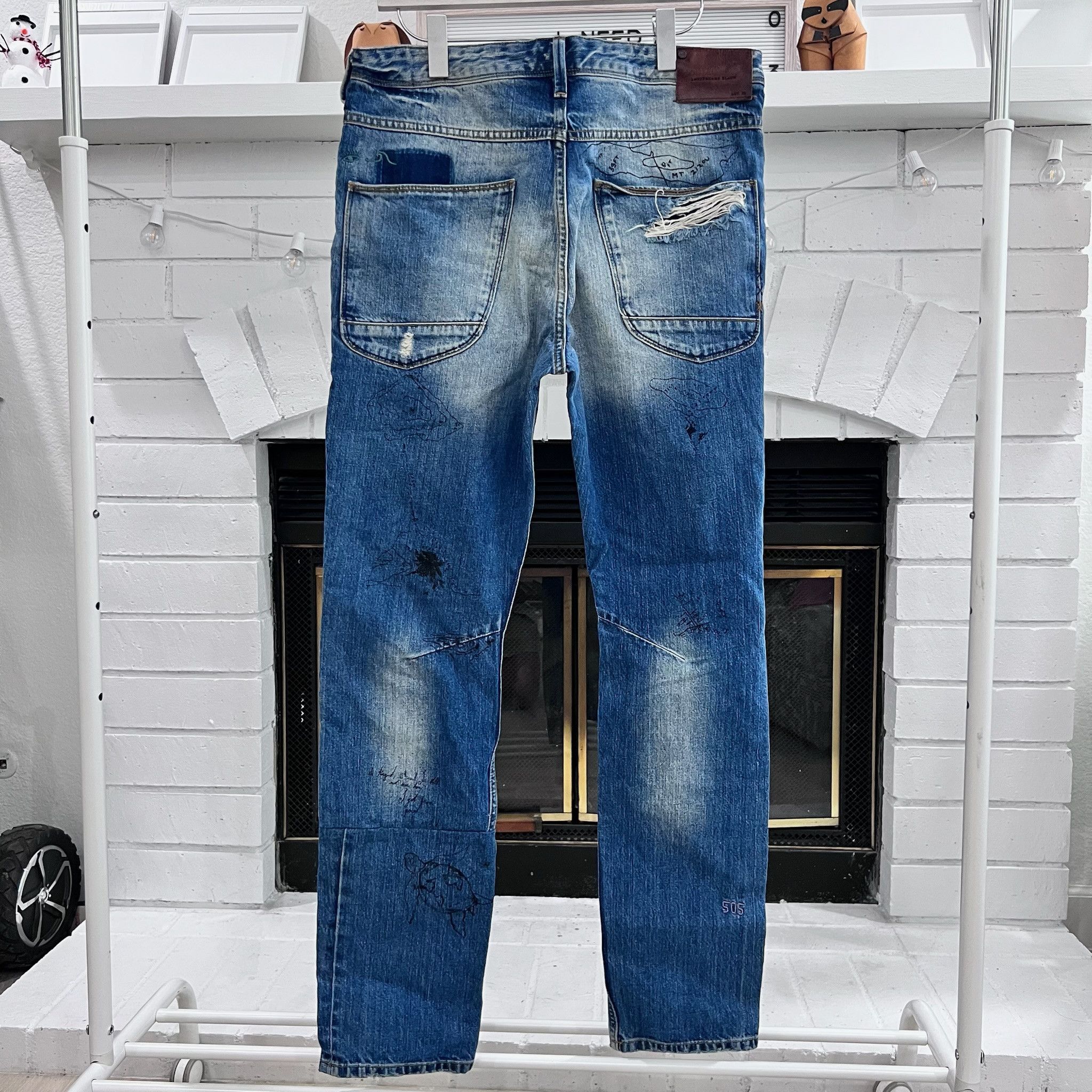 Scotch & Soda Scotch & Soda Blue Distressed Ripped Patches Painted Jeans Size US 32 / EU 48 - 7 Thumbnail