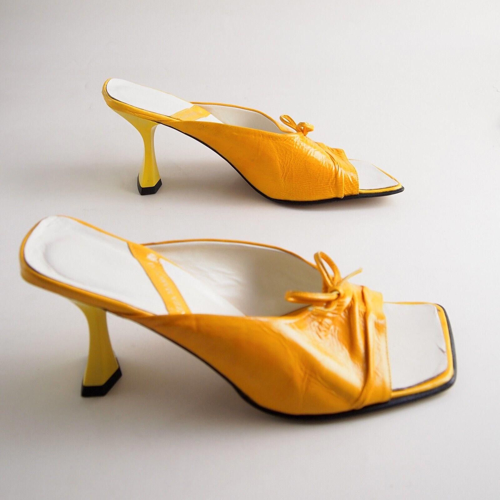 Designer Piazza Marconi Mules Square Toe Yellow Pat Leath US 8 EU 38 Size US 8 / IT 38 - 5 Thumbnail