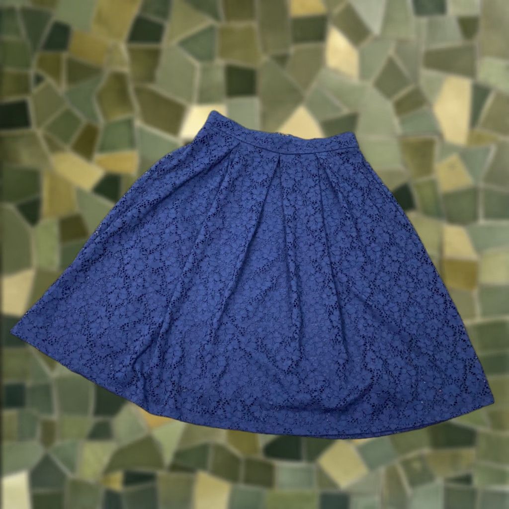 Vintage Miami Womens Skirt Medium Blue Lace Tea Length Layered Midi Flare Size 32" / US 10 / IT 46 - 1 Thumbnail