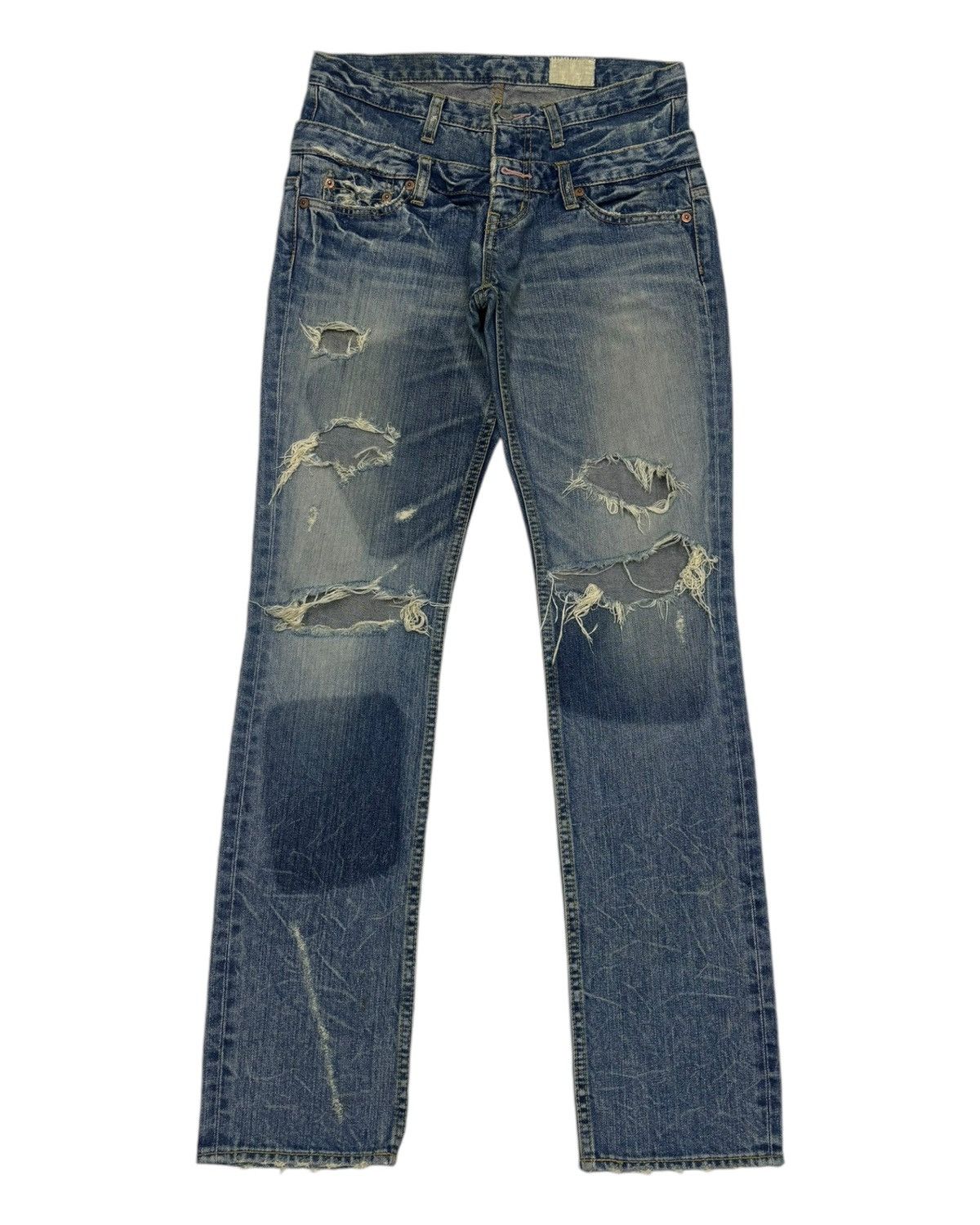 If Six Was Nine Antgauge Double Waist Punk Distressed Denim Jeans Size 29" - 7 Thumbnail