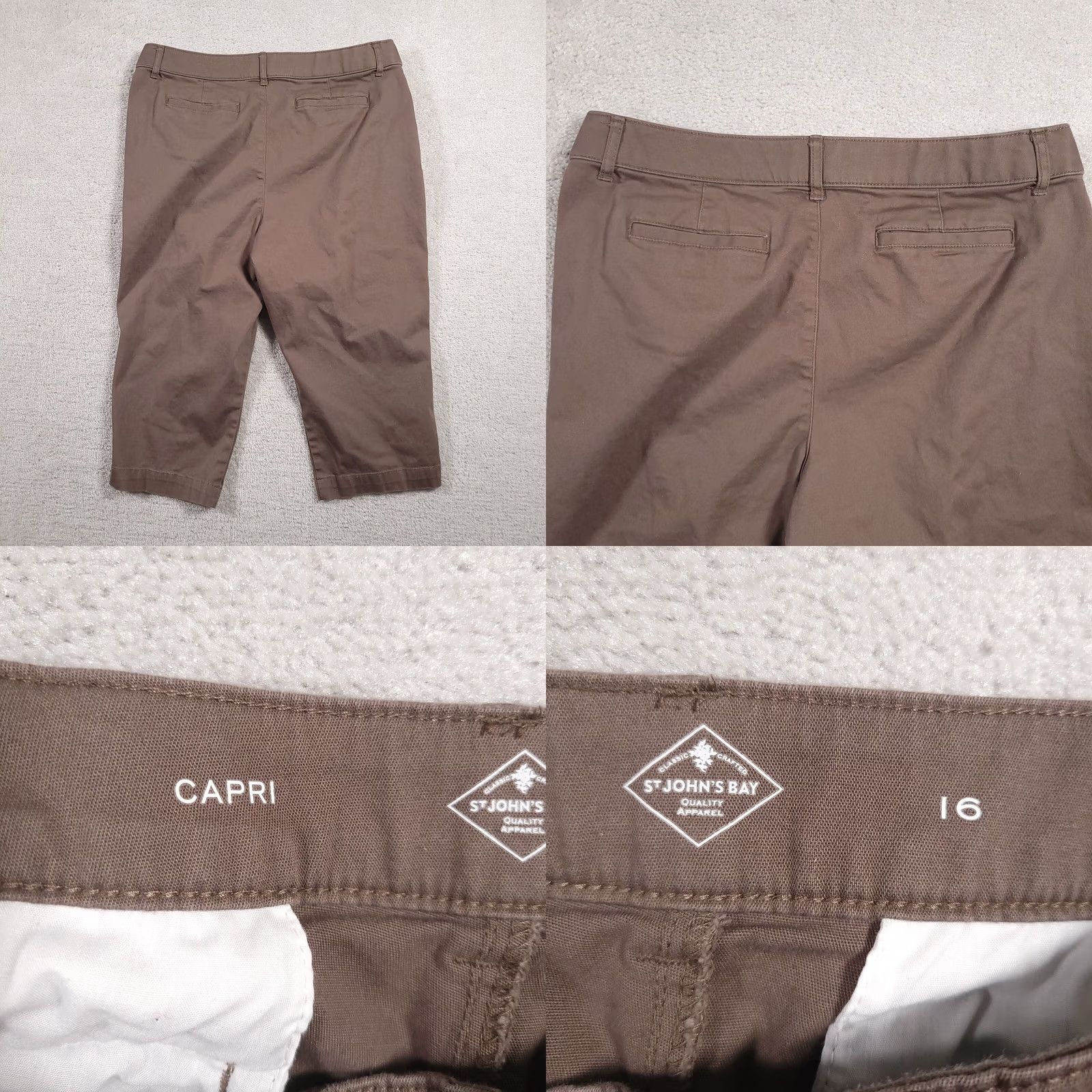Vintage St. John's Bay Capri Pants Women's 16 Brown Chino Mid-Rise Stretch Pants Capris Slimming Pockets Regular 16 Brown 18in Inseam Mens Womens Girls Boys Size 38" / US 16 / IT 52 - 8 Thumbnail