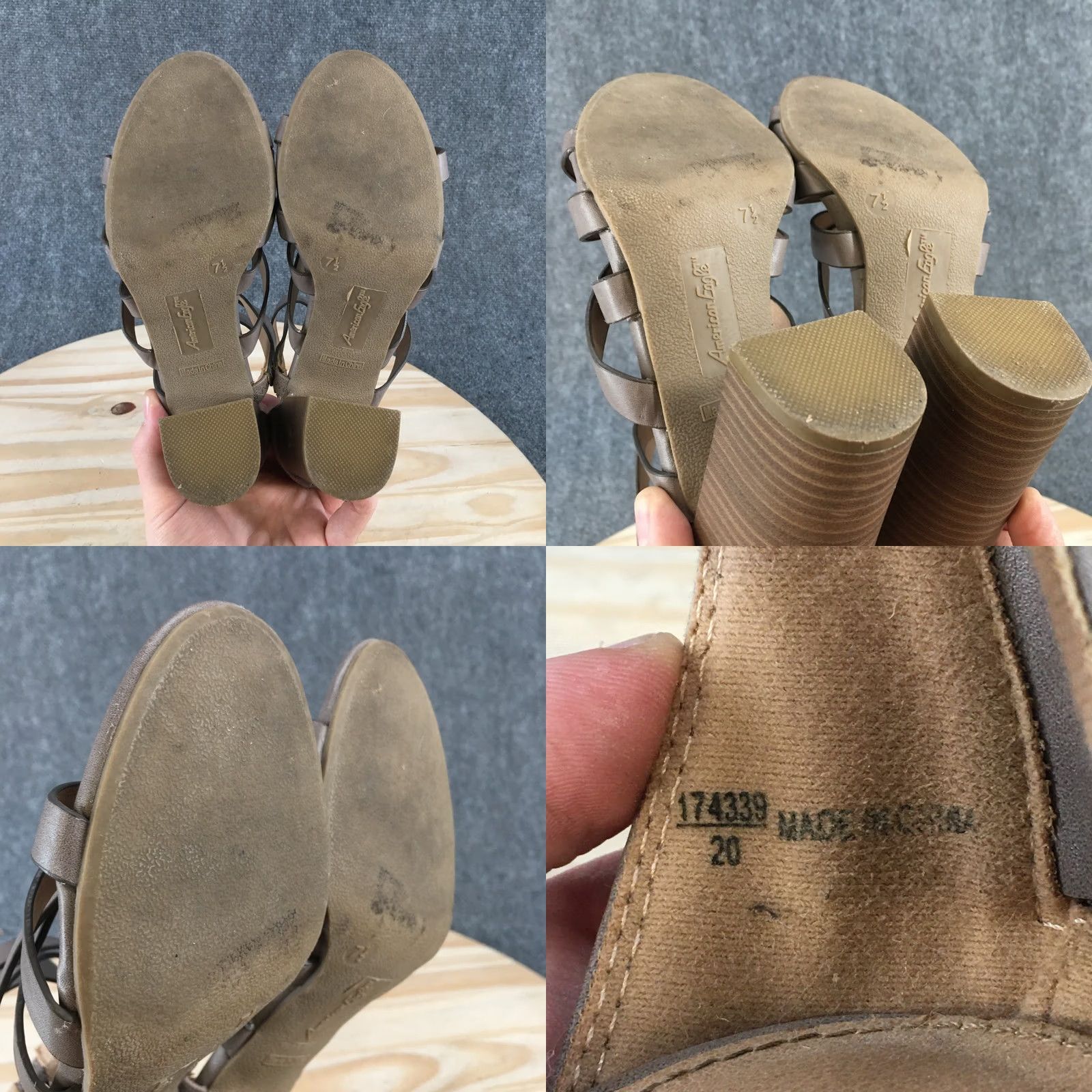 Vintage American Eagle Sandals Womens 7.5 Beige Strappy Faux Leather Heels Zip Back Size US 8 / IT 38 - 8 Thumbnail