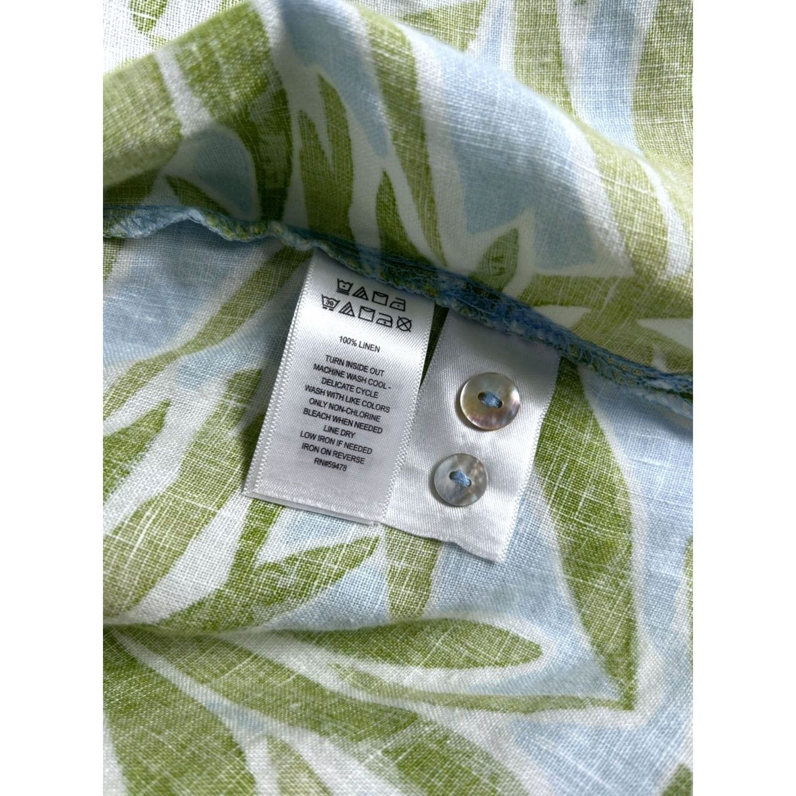 Vintage Sigrid Olsen Womens Button-Up Shirt 100% Linen Palm Leaf Long Sleeve Green Blue Size XXL / US 16-18 / IT 52-54 - 6 Thumbnail